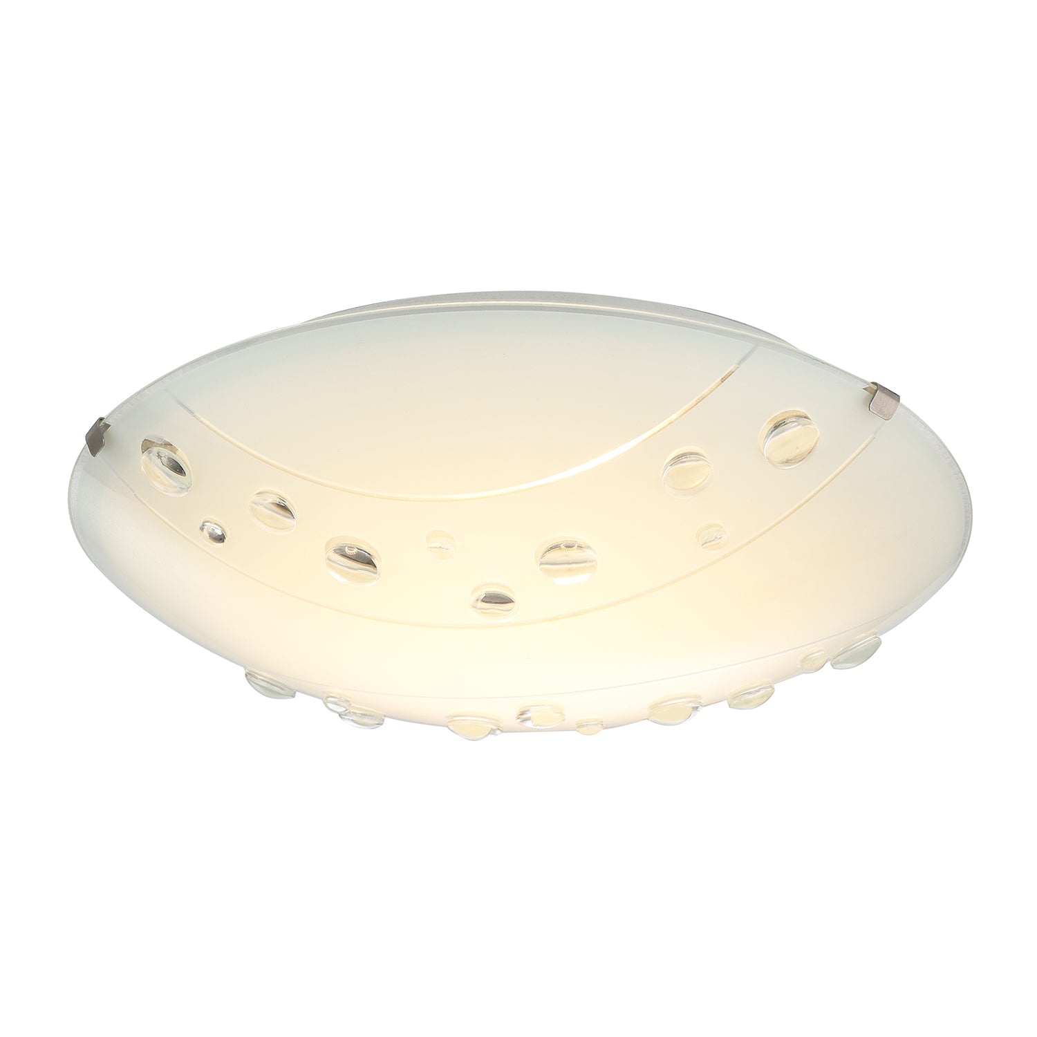 Contemporary Circular Opal White Glass Flush Ceiling Light with Crystal Buttons Image 2