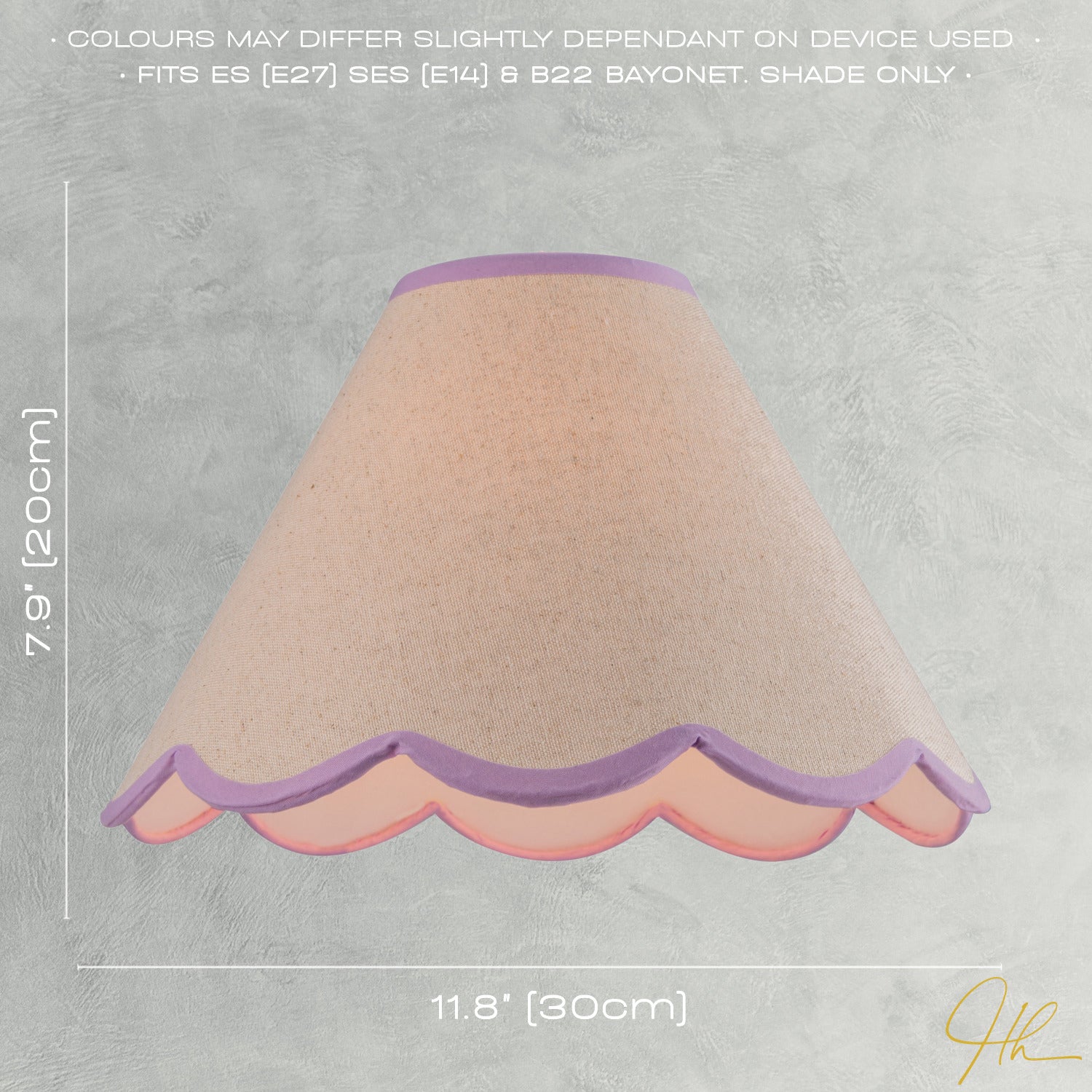 Scallop Edge Natural Textured Linen Coolie Lamp Shade with Lilac Trims Image 6