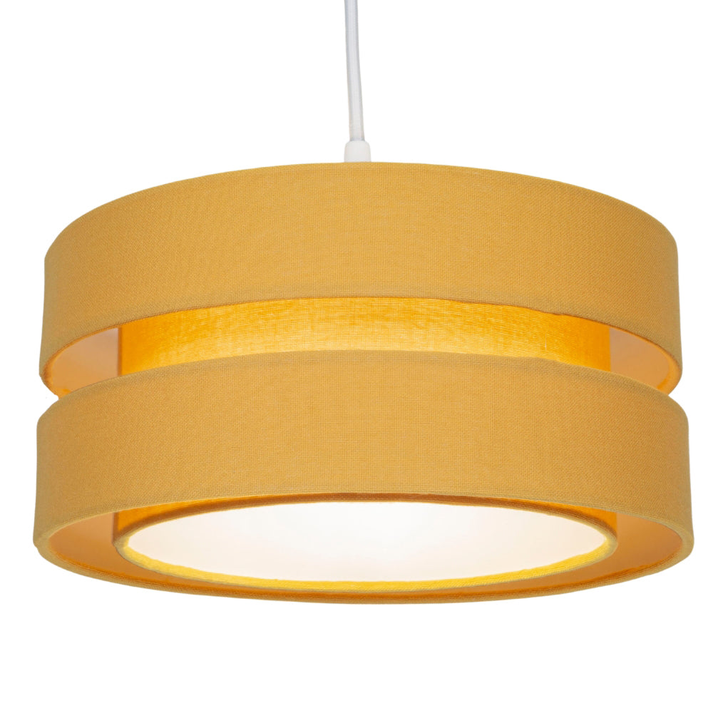 Contemporary Quality Ochre Linen Fabric Triple Tier Ceiling Pendant Light Shade Image 1