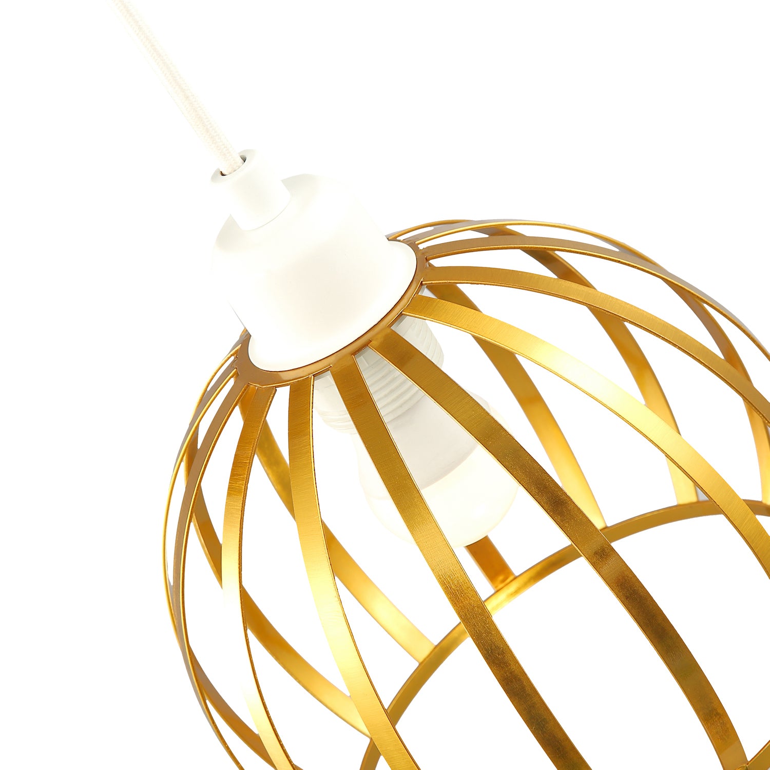 Vintage Round Cage Pendant Shade with Brushed Gold Metal Strips - Chic Design Image 4