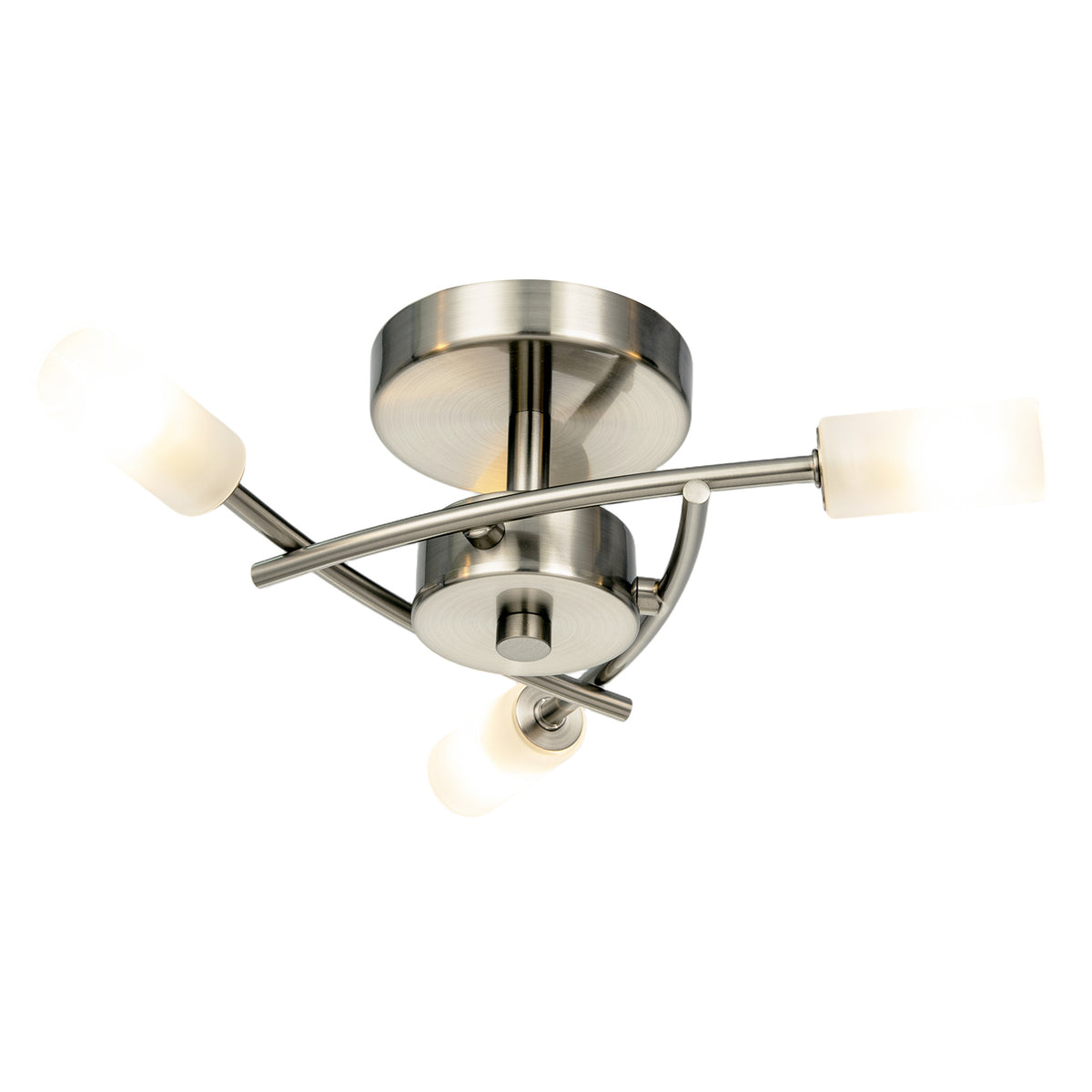 Contemporary 3-Arm Satin Nickel Ceiling Light with Tubular Shades Image 2