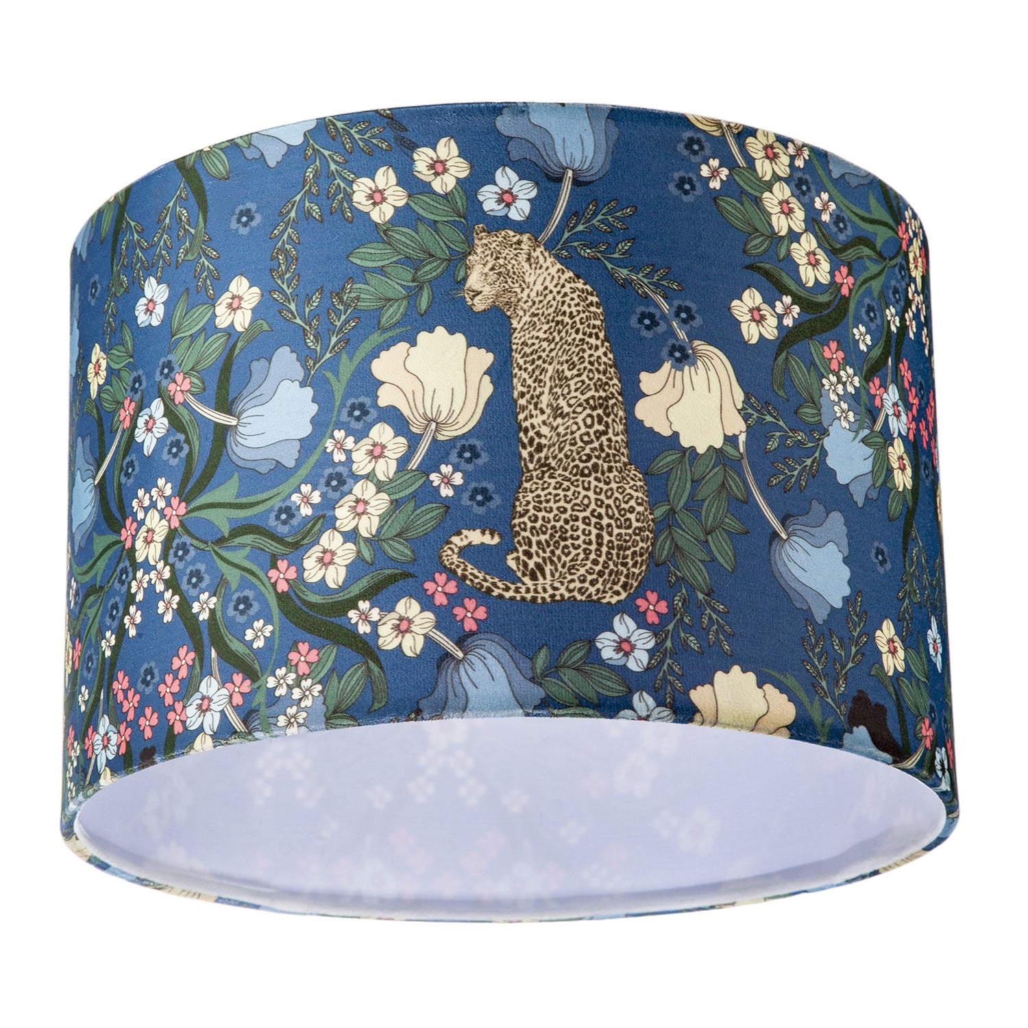 Rich Midnight Blue Lampshade with Leopard and Botanical Foliage Design Image 5