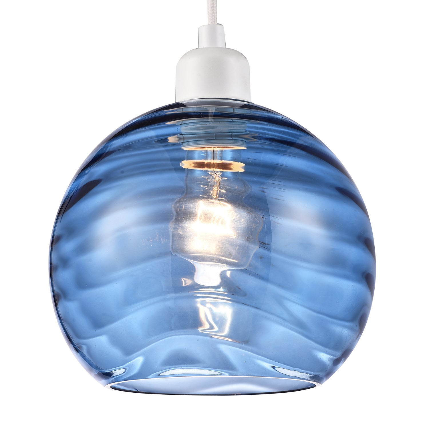 Modern Designer Midnight Blue Circular Ribbed Glass Non Electric Pendant Shade Image 4