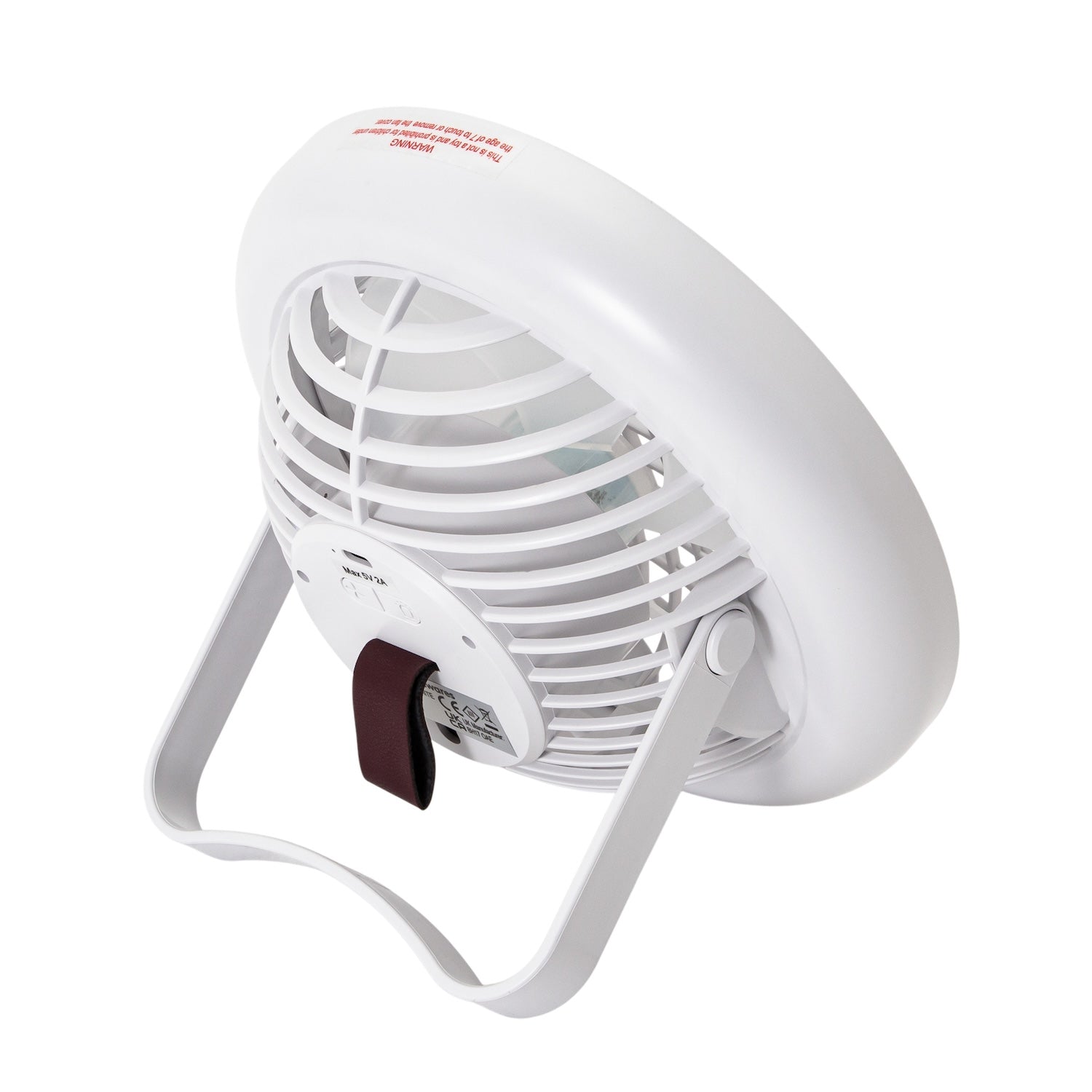 White Rechargeable 3 Speed Desk Fan with LED Dimmable Ring Light Image 3