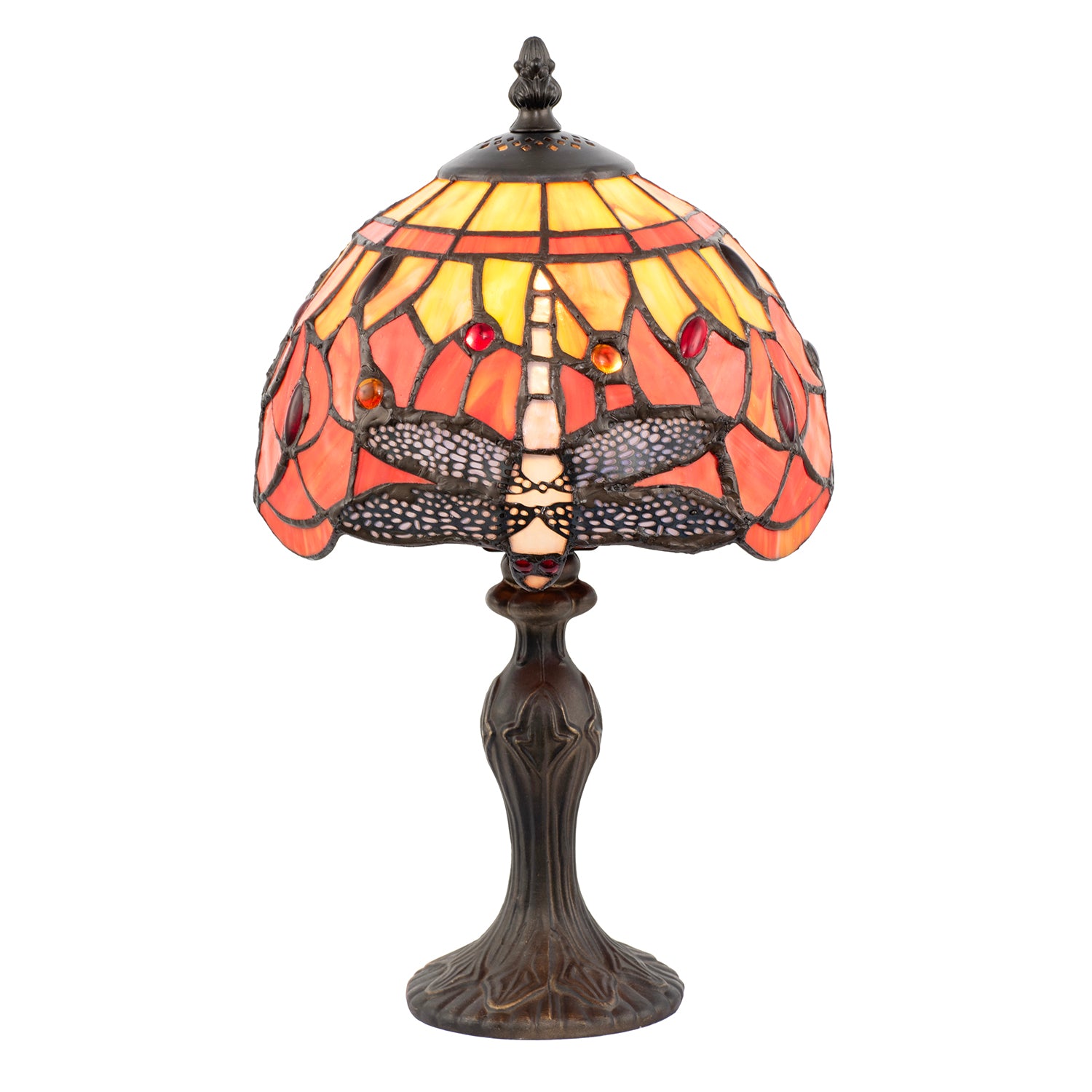 Hand Crafted Orange and Amber Stained Glass Dragonfly Tiffany Lamp Image 2