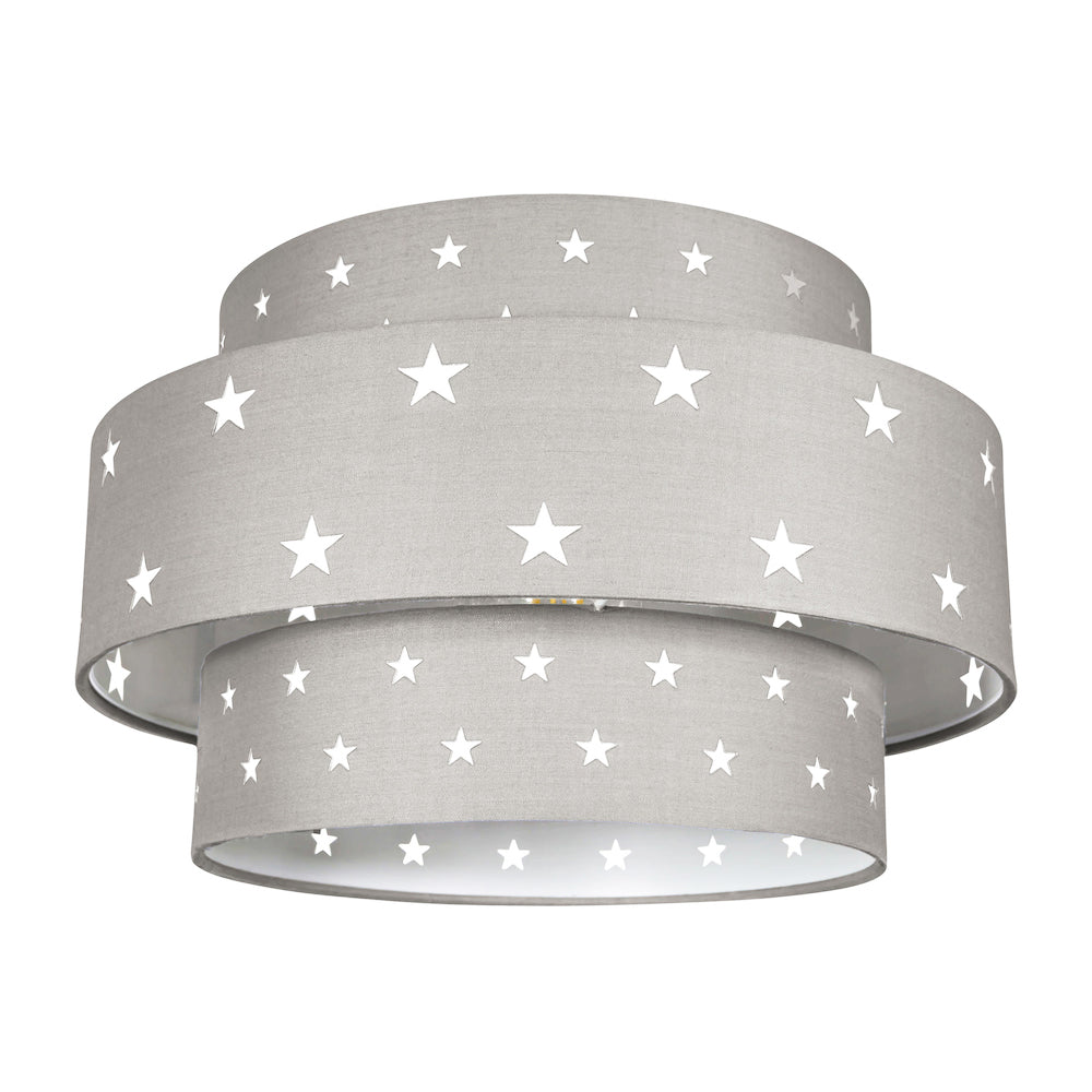 Triple Tier Midnight Grey Cotton Fabric Childrens Pendant Shade with Stars Decor Image 2