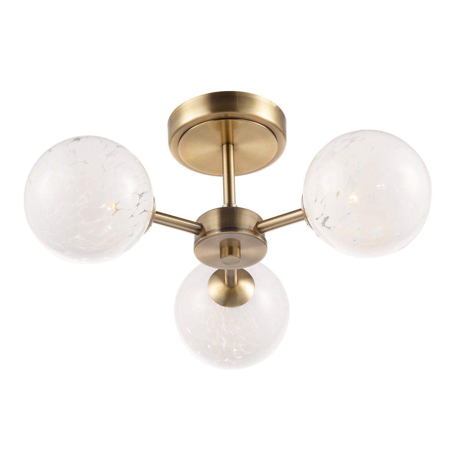 Designer Antique Brass Ceiling Light with White Confetti Snowflake Glass Shades Image 5