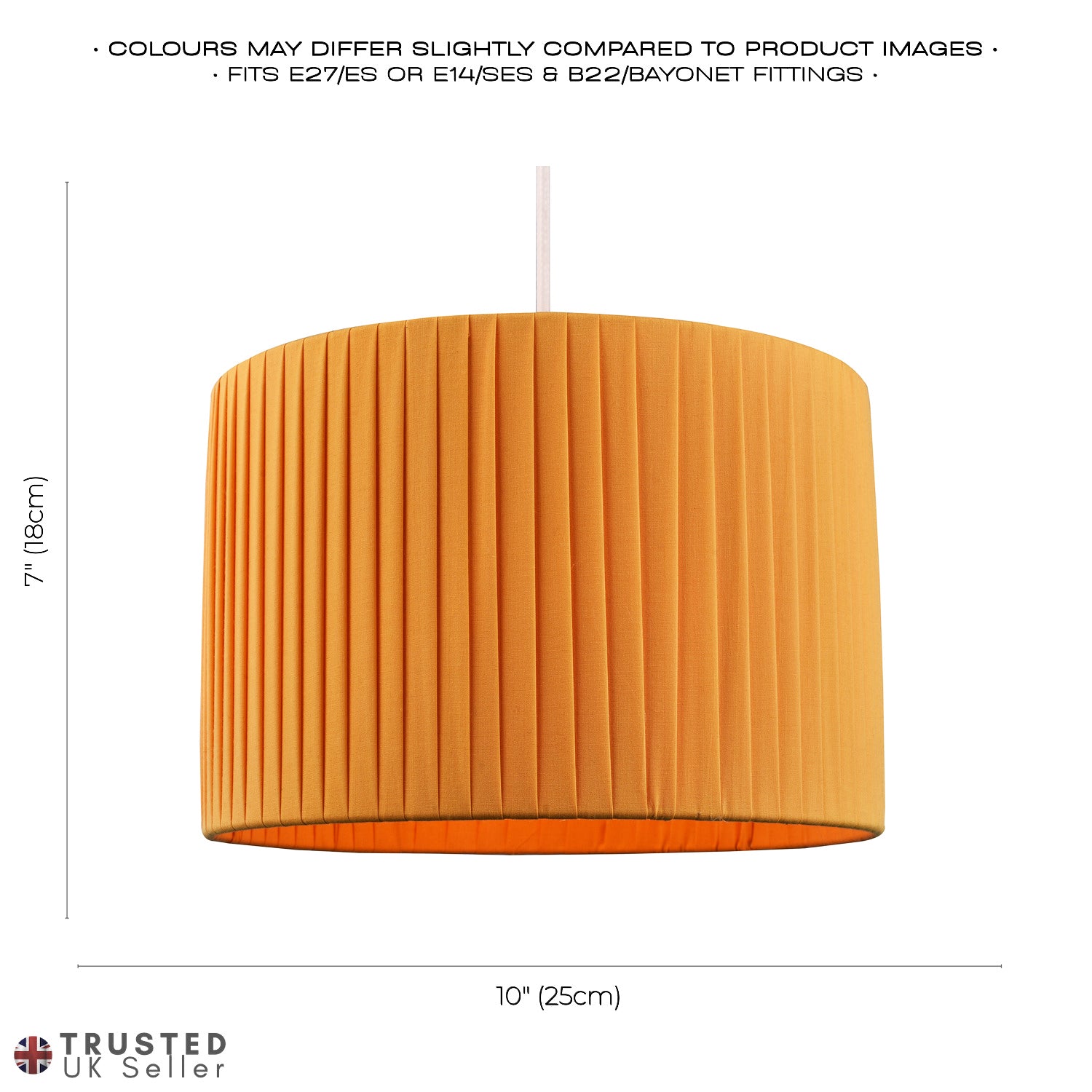 Modern Chic Designer Double Pleated Ochre Cotton Fabric 10" Drum Lampshade Image 6