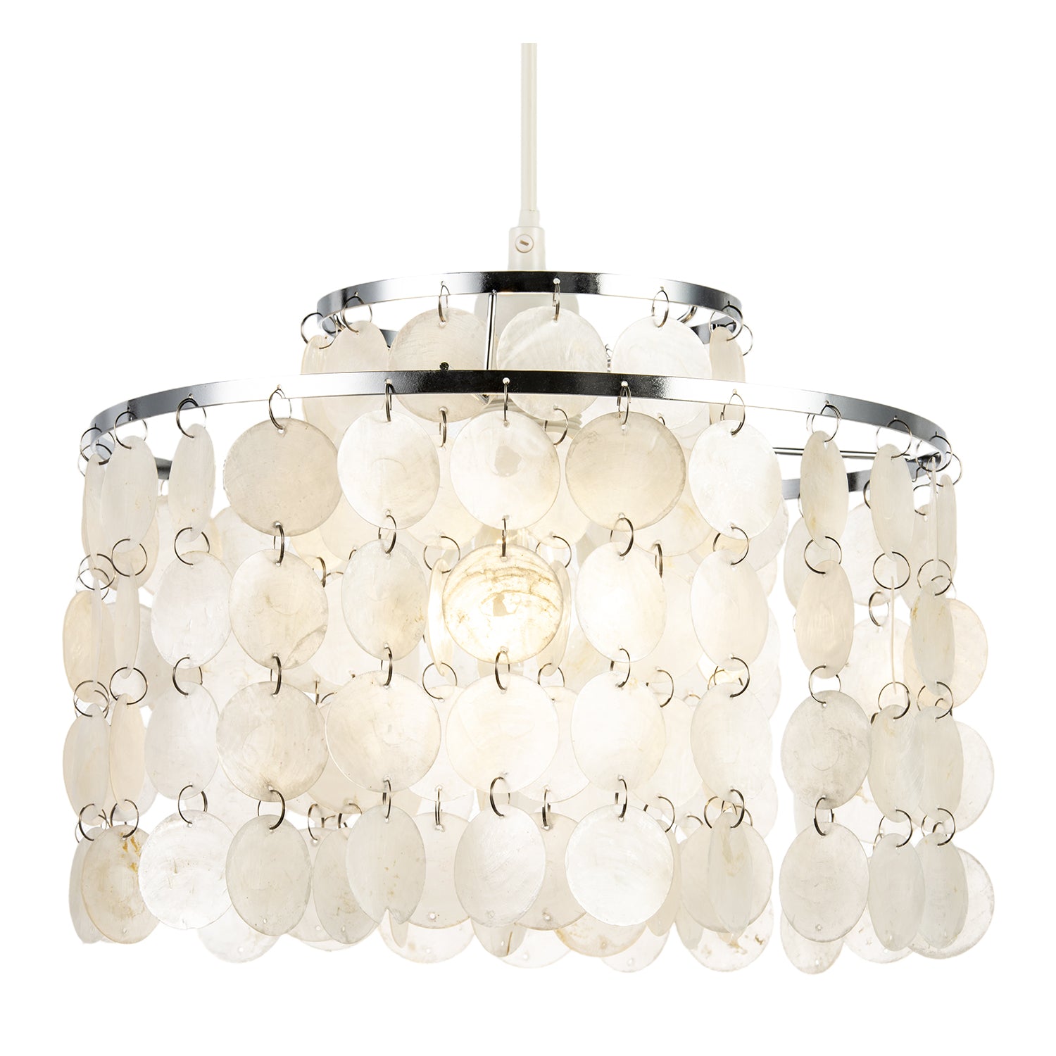 Chrome Pendant Shade with Cascading Natural Capiz Style Shell Discs Image 2
