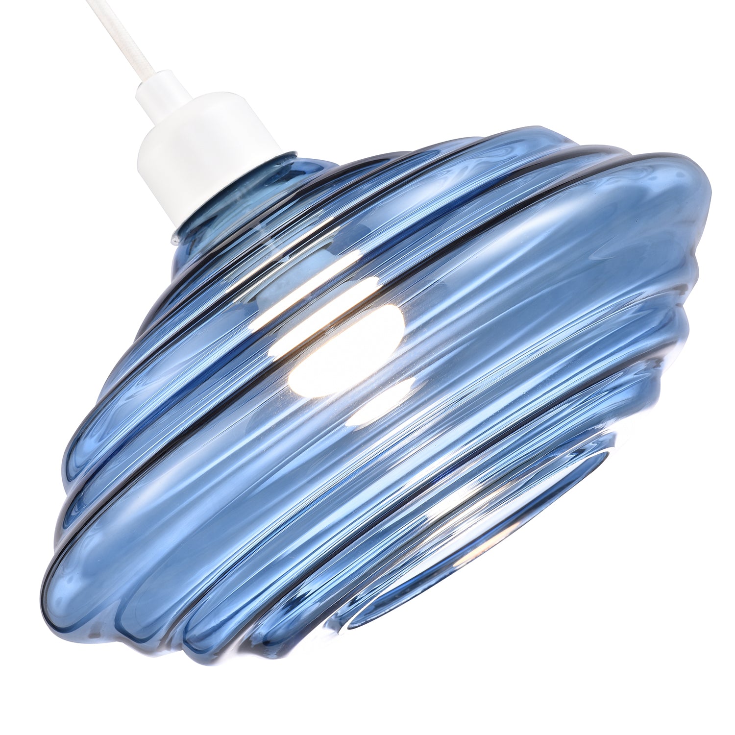 Modern Ribbed Honeycomb Glass Pendant Light Shade in Midnight Blue 26cm Diameter Image 4