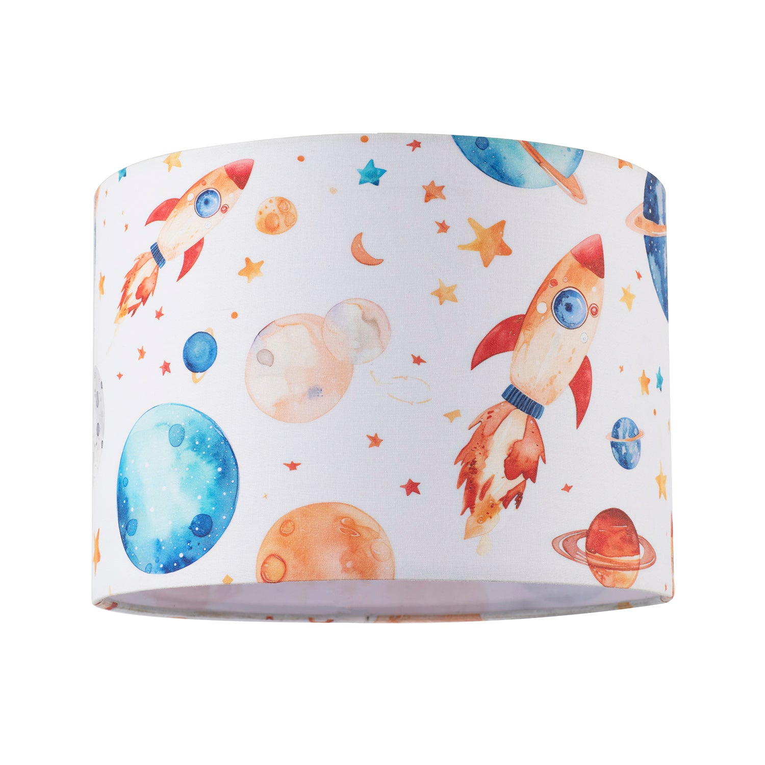 Colourful Space Themed Kids Lamp Shade with Rockets Planets and Stars Image 1