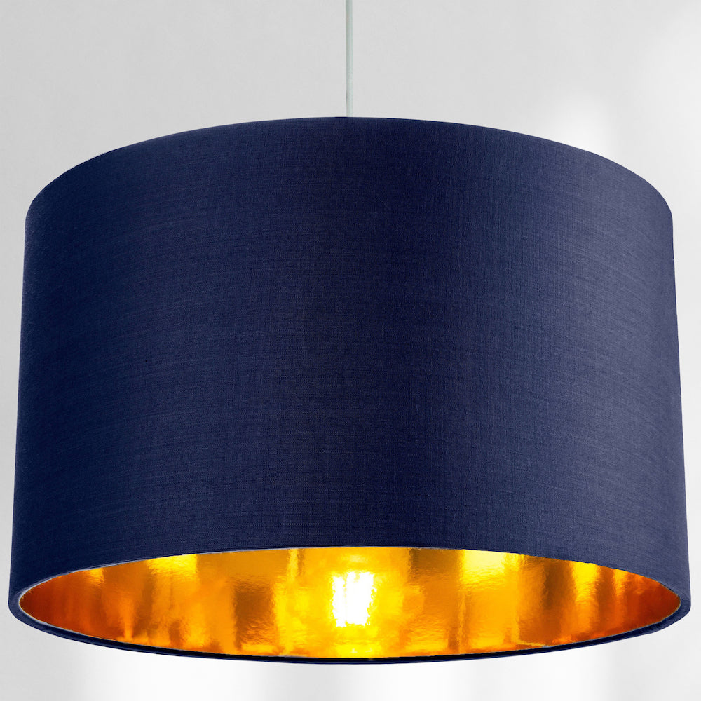 Contemporary Blue Cotton 14" Table/Pendant Lamp Shade with Shiny Copper Inner Image 7