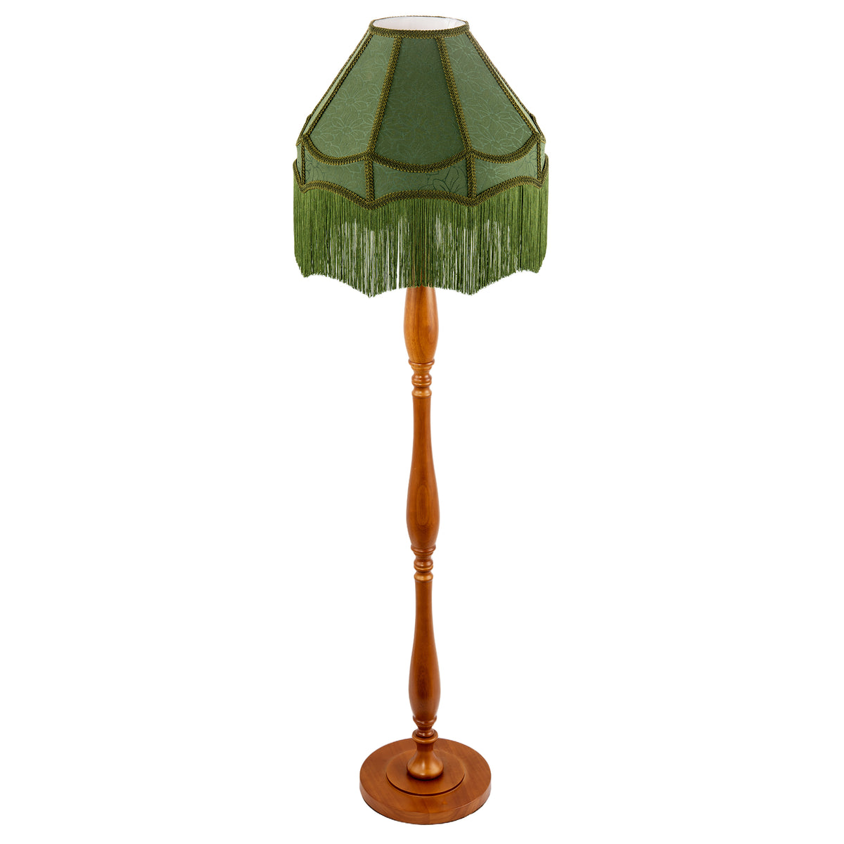 Classic Oak Wooden Floor Lamp with Green Velvet Victorian Style Shade Image 4