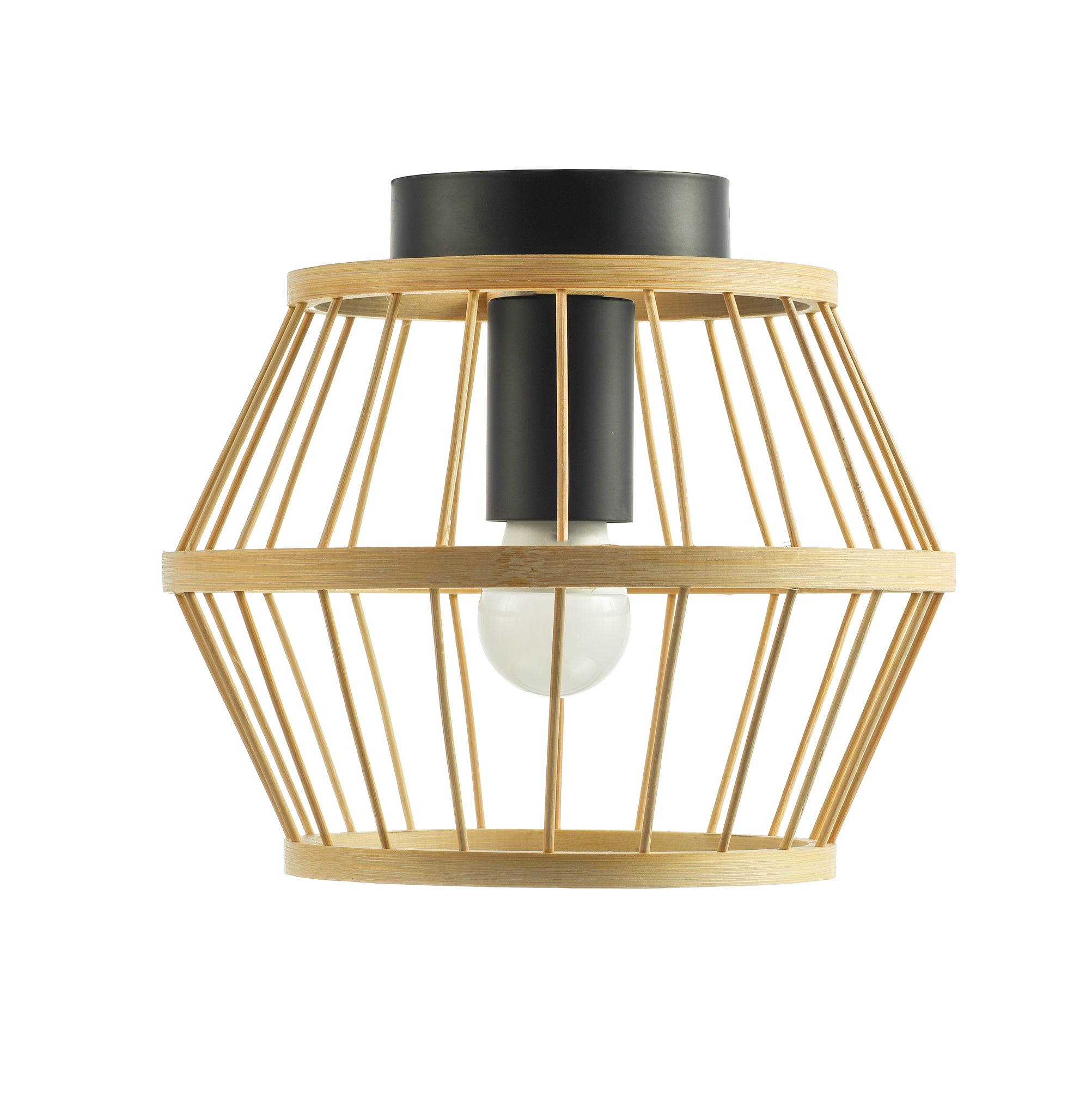 Vintage and Industrial Black Metal Ceiling Light Fitting with Outer Bamboo Frame Image 2