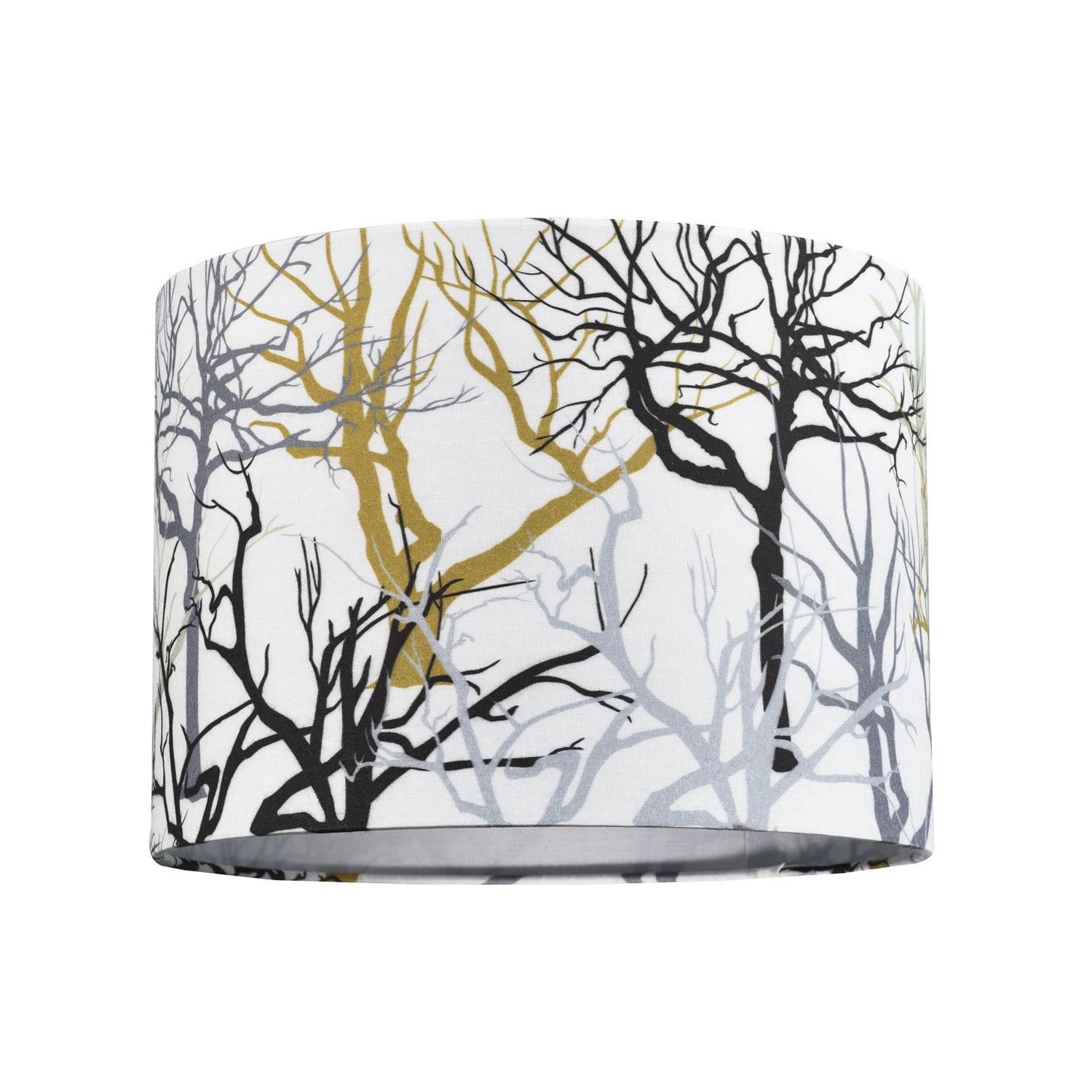 Modern Off-White Lamp Shade with Silver Gold and Black Woodland Trees Decoration Image 1