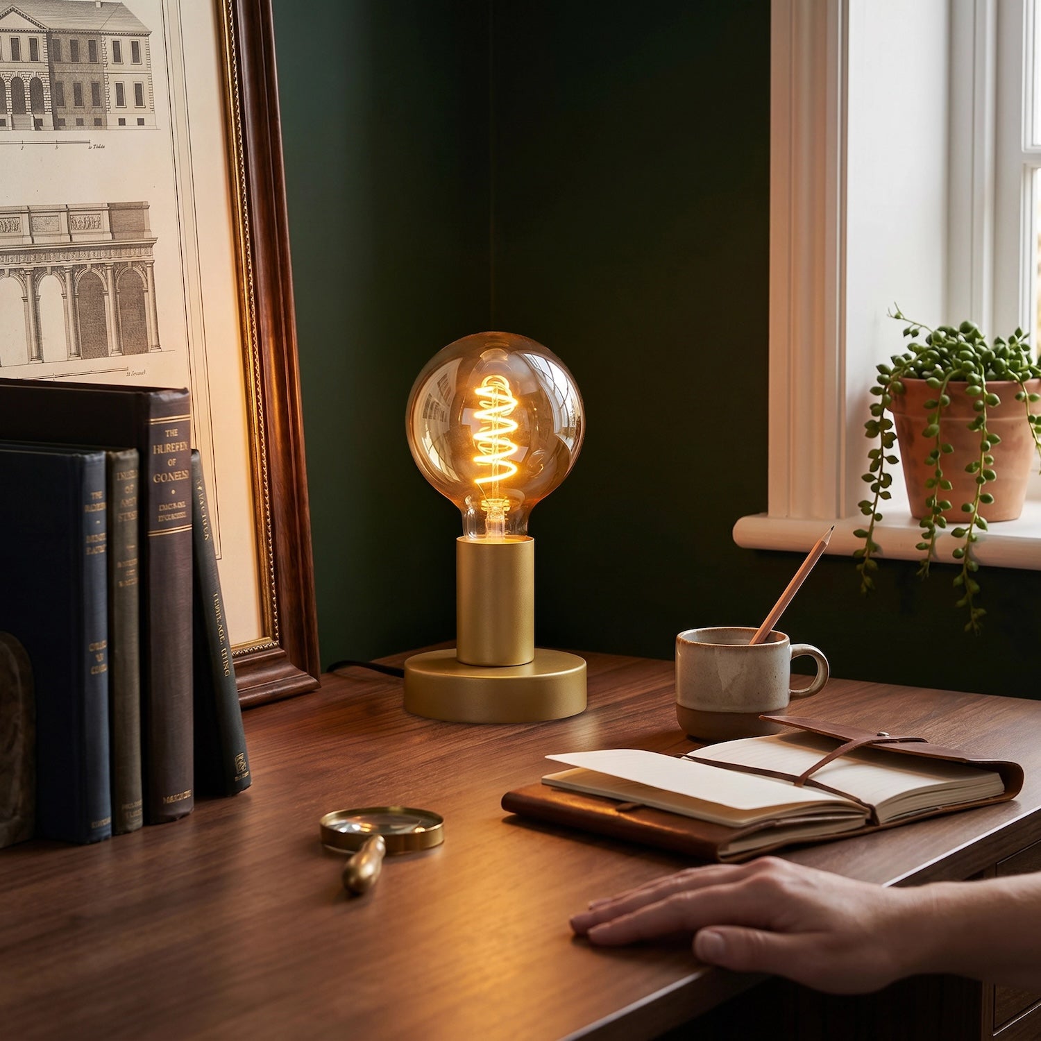 Satin Gold Bulb Holder Table Lamp to Showcase Vintage Filament Bulbs Image 6
