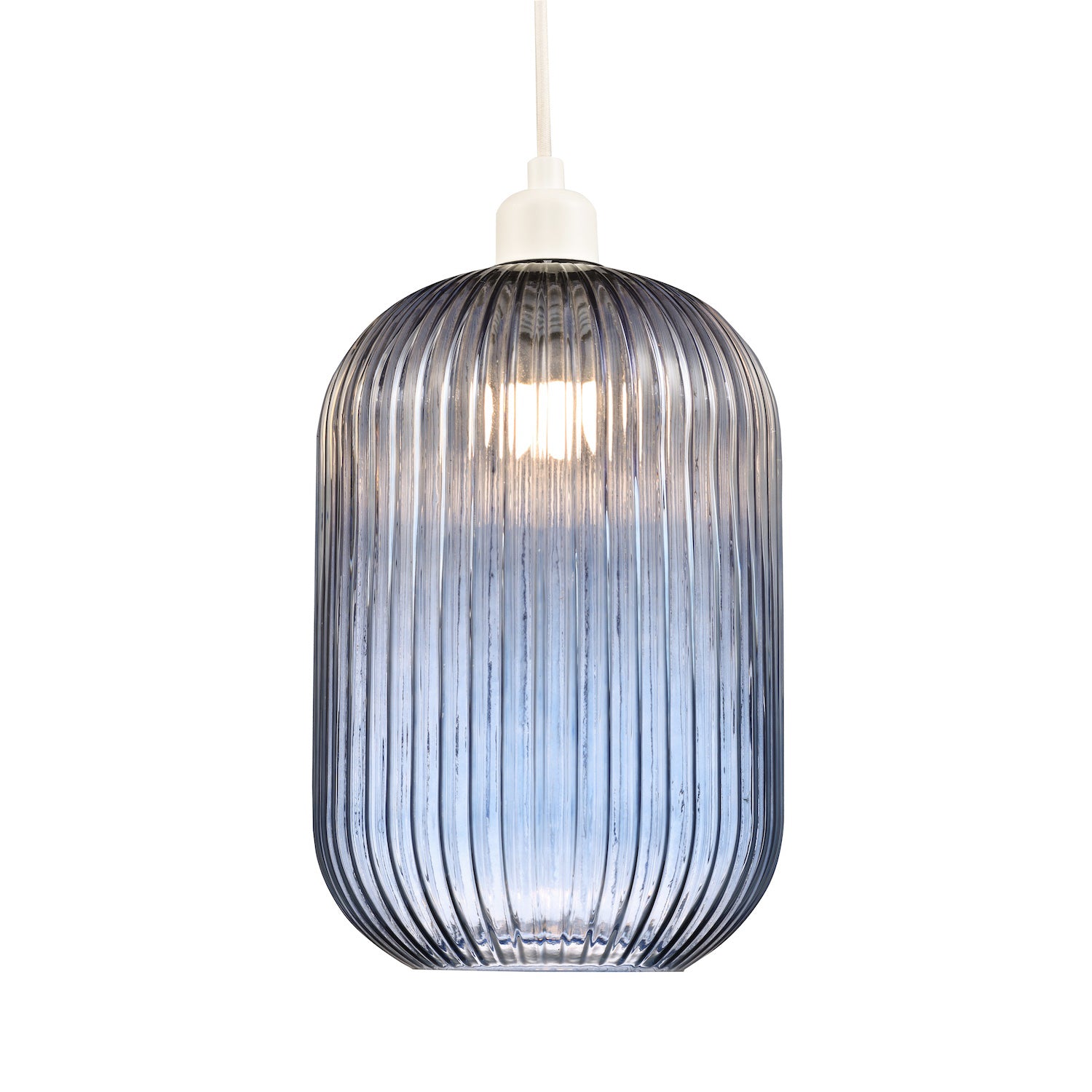 Contemporary Chic Navy Midnight Blue Line Ribbed Glass Pendant Light Shade Image 1