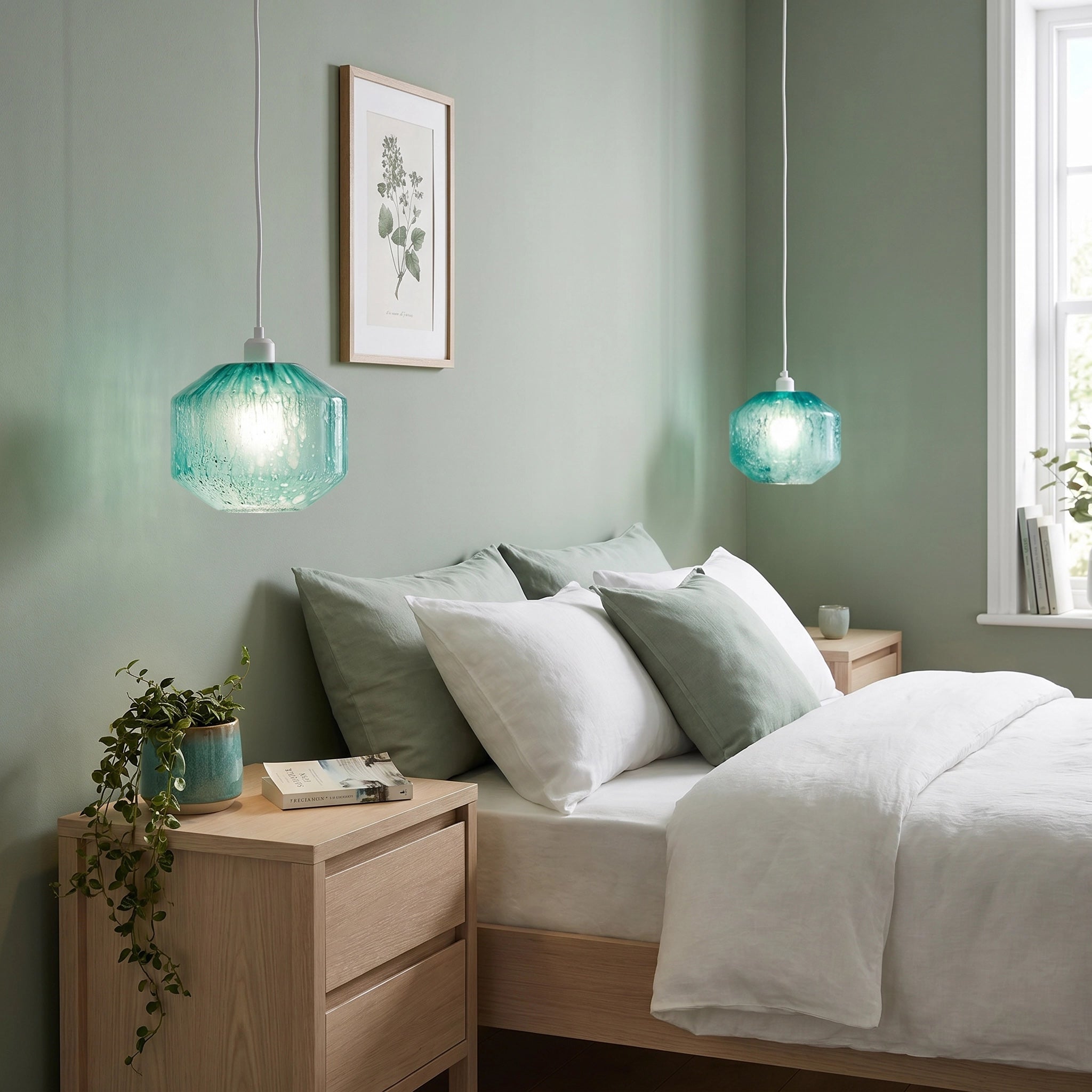 Modern Aqua Teal Reactive Mottled Glass Pendant Ceiling Light Shade Image 6
