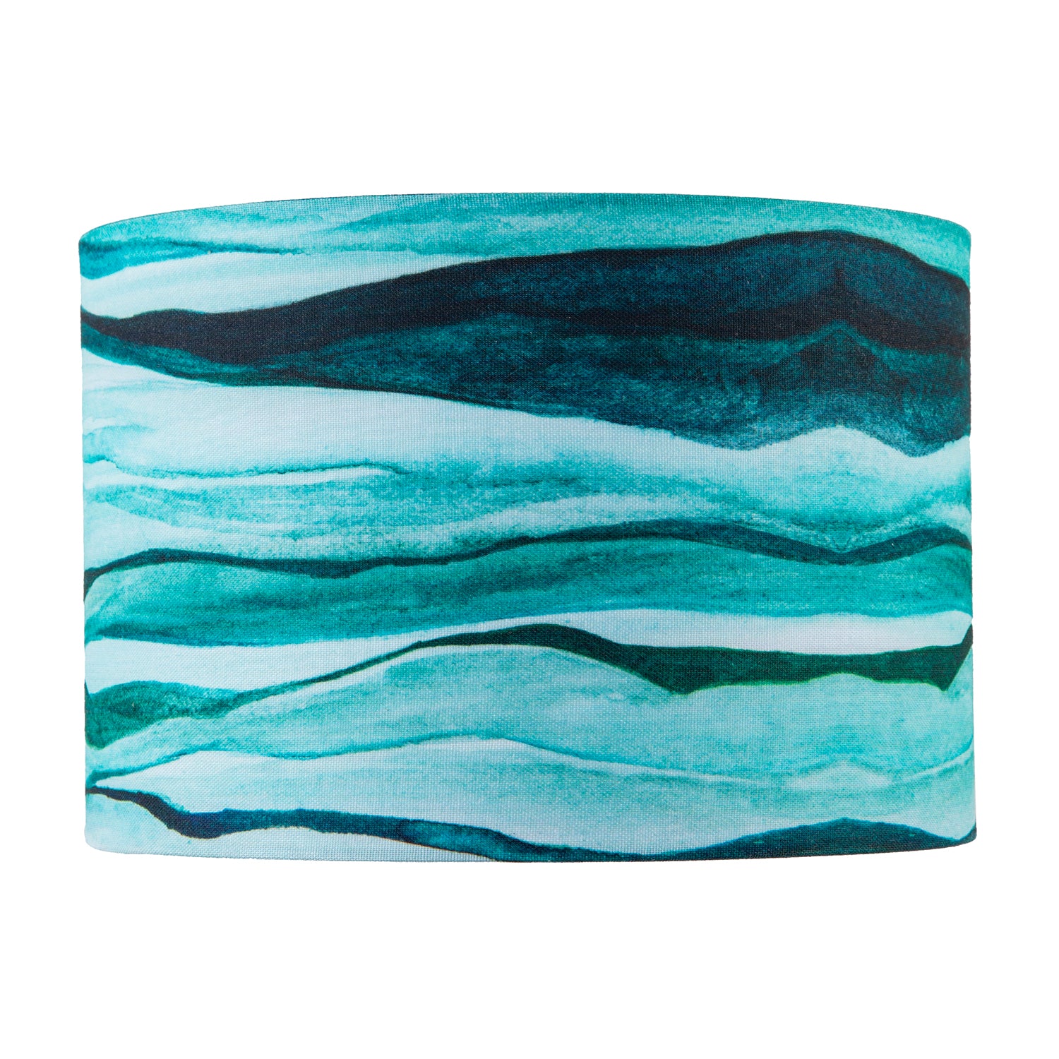 Sea Waves Drum Lamp Shade in Teal Duck Egg and Navy Blue - 30cm Linen Image 5