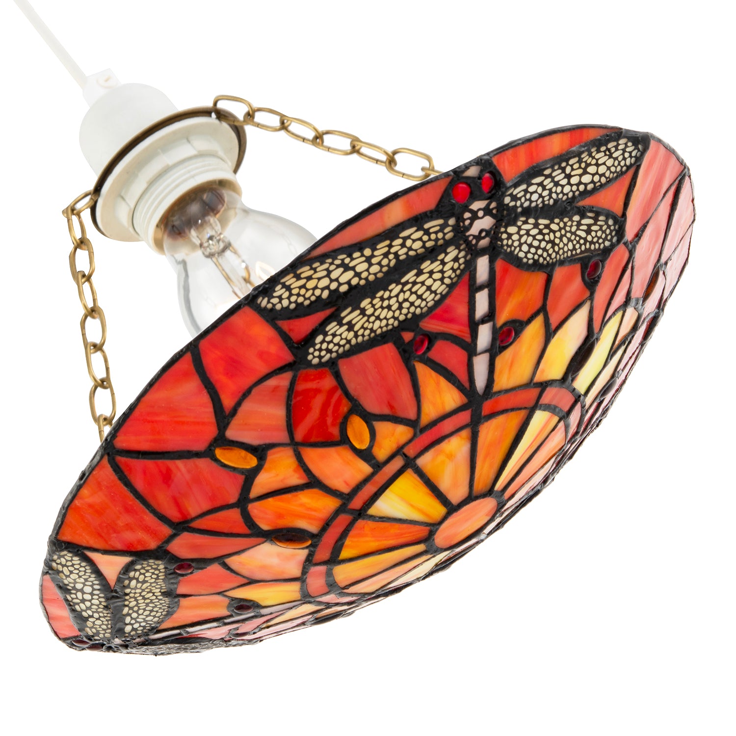 Vivid Orange and Amber Dragonfly Tiffany Glass Easy Fit Pendant Shade Image 4