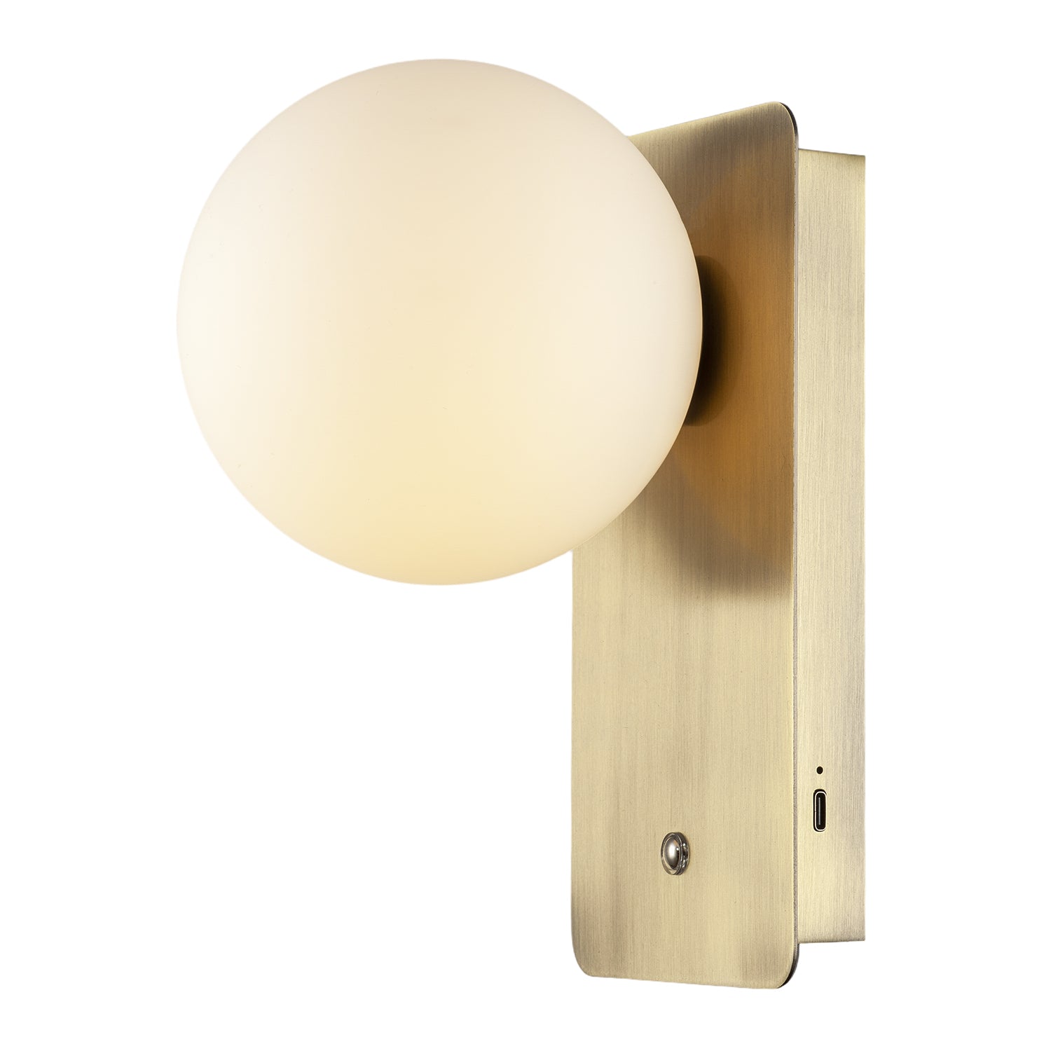 Antique Brass Rechargeable Wall Light with Opal Globe Glass Shade Image 2