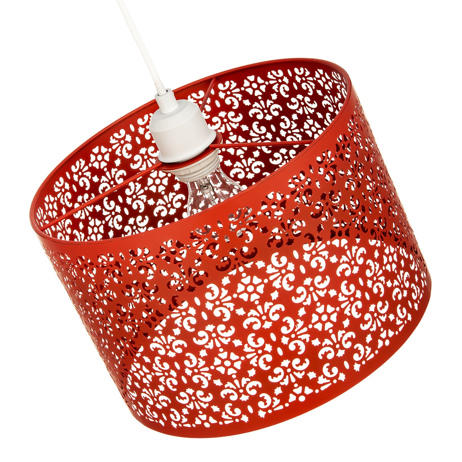 Vivid Orange Moroccan Metal Pendant Lamp Shade with Floral Decoration Image 3