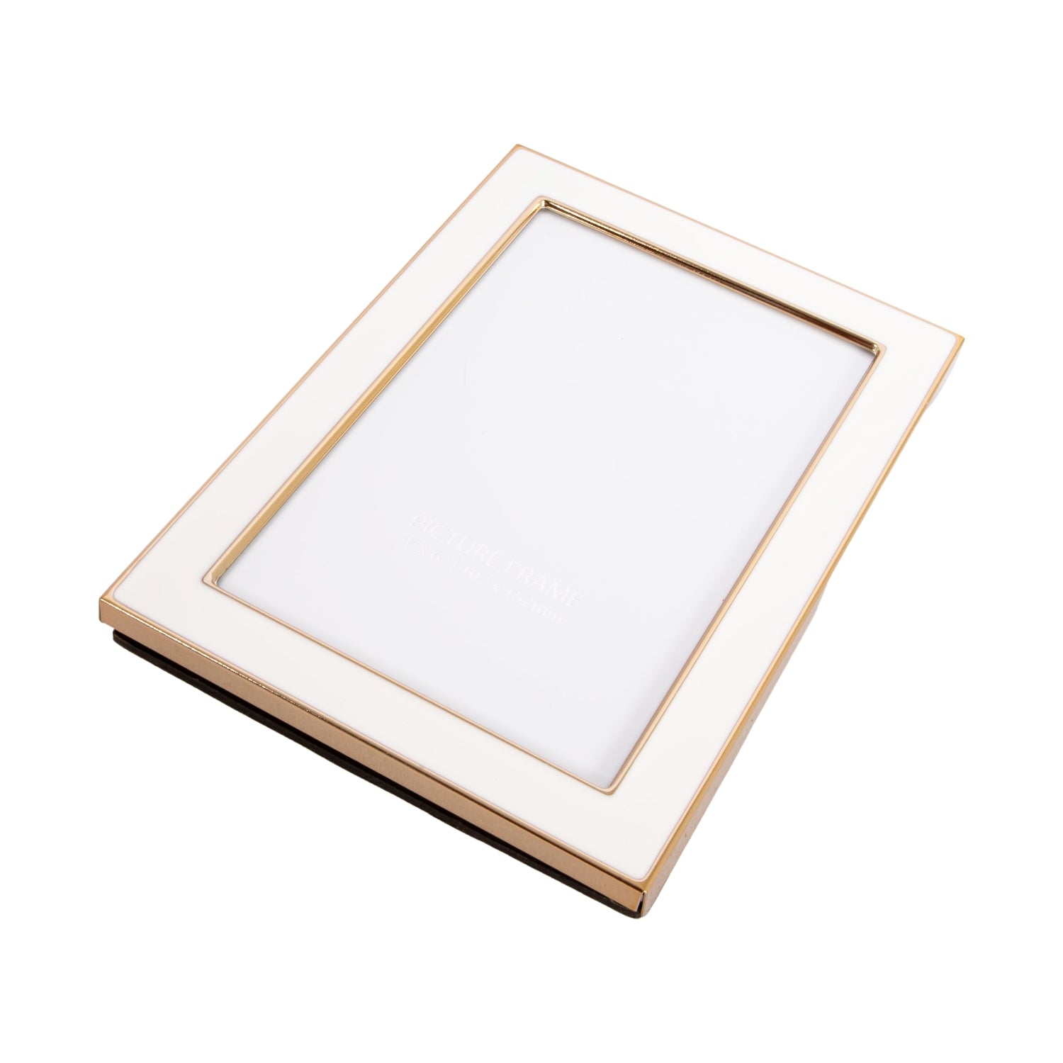 Modern Designer Shiny Gold Metal and White 4x6 Picture Frame for Wall or Table Image 4