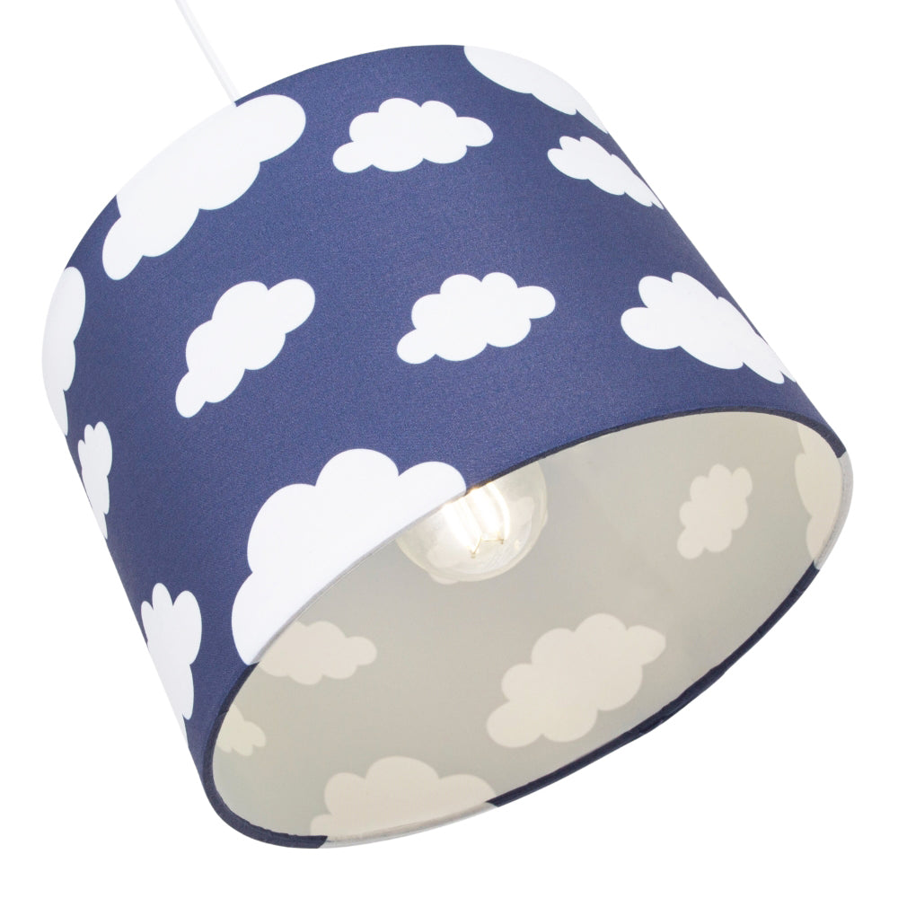 White Clouds Children's/Kids Blue Cotton Fabric Bedroom Lamp or Pendant Shade Image 3