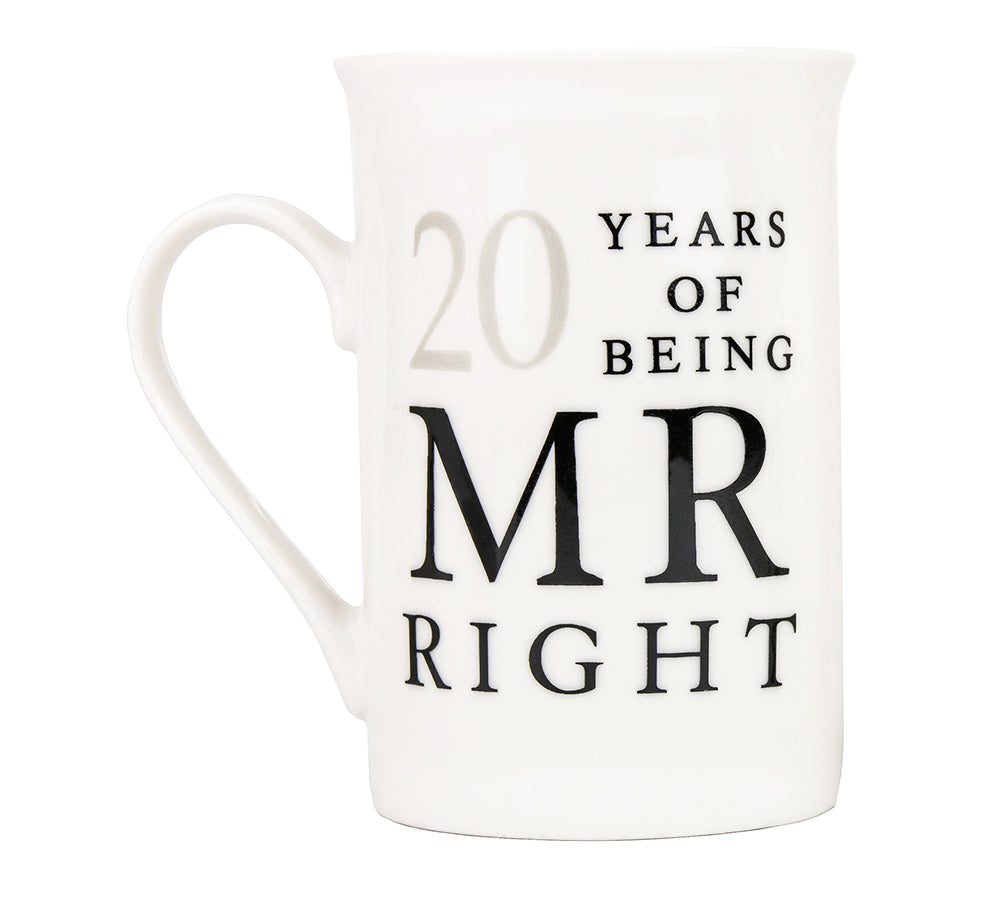 Ivory White 20th Anniversary Mr Right & Mrs Always Right Ceramic Mug Gift Set Image 2