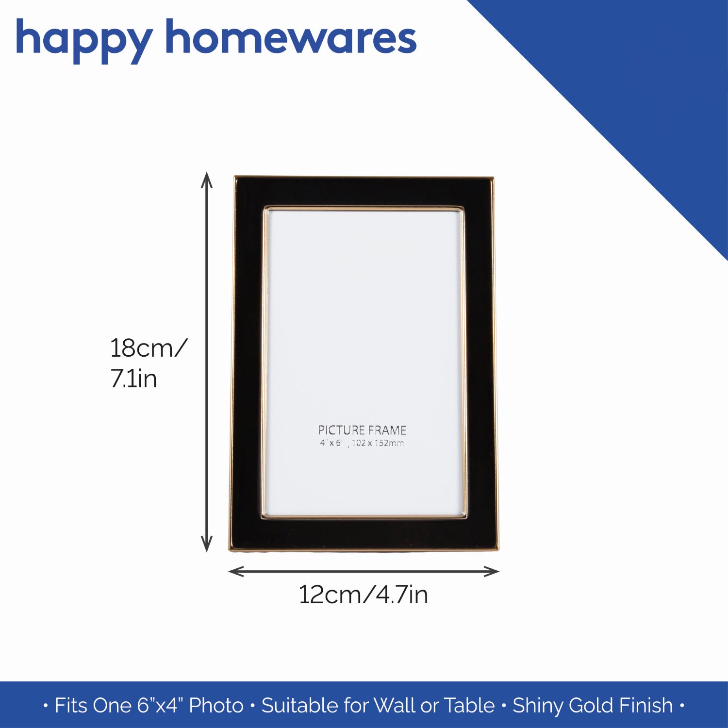 Modern Designer Shiny Gold Metal and Black 4x6 Picture Frame for Wall or Table Image 6