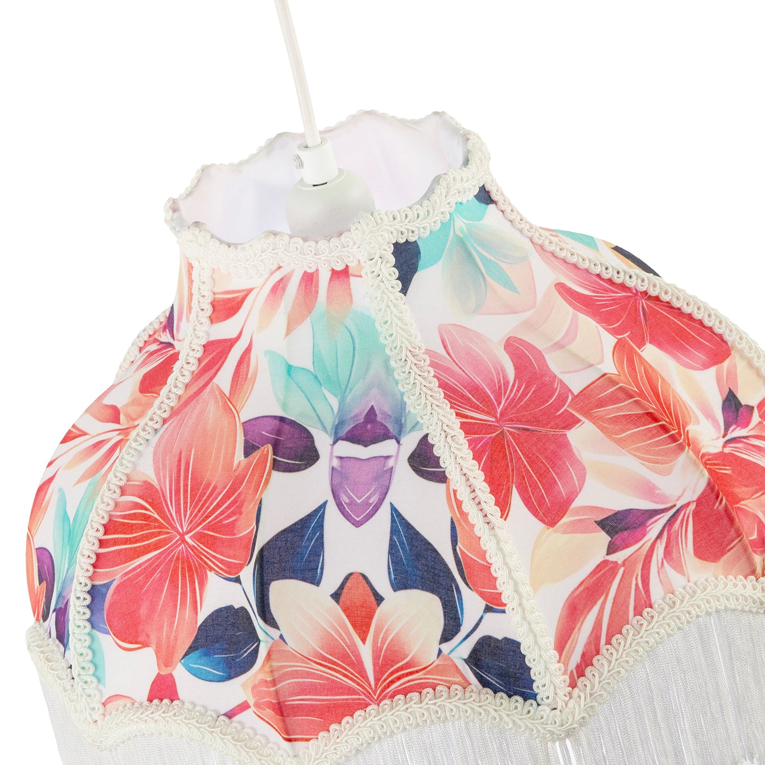Multi Coloured Vivid Floral Victorian Light Shade with White Trims Image 3