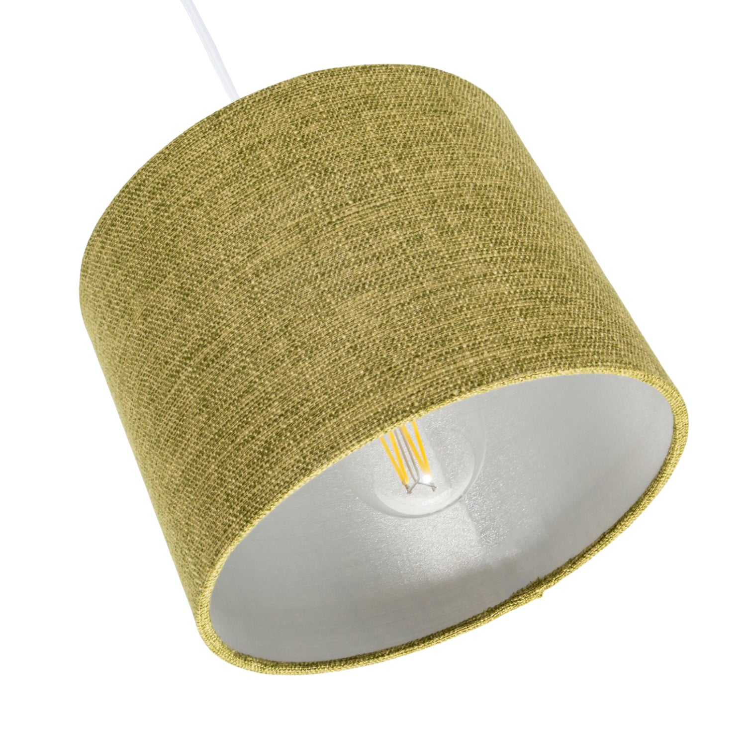 Modern Olive Linen Fabric Small 8" Drum Lamp Shade with Silver Inner Lining Image 3