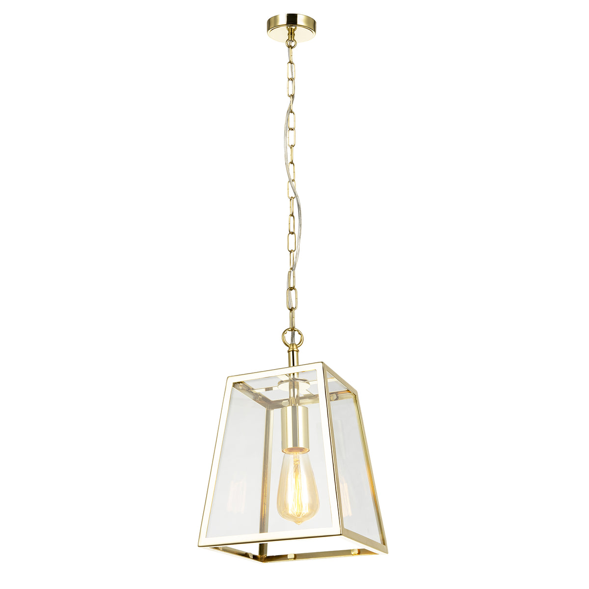 Classic Lantern Pendant Lamp in Polished Gold with Clear Glass Sides Image 1