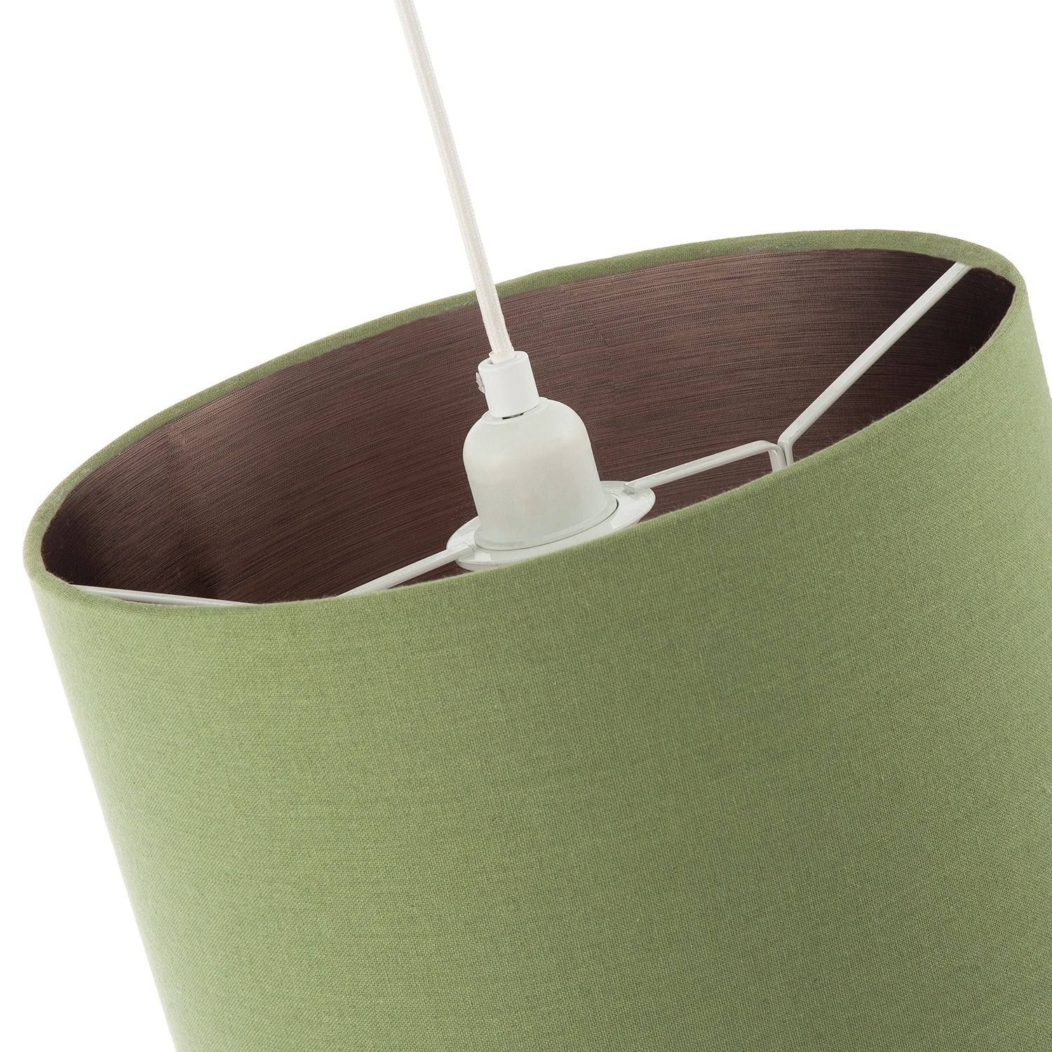 Sleek Olive Green Lamp Shade in Linen Fabric with Bronze Resin Inner Image 4