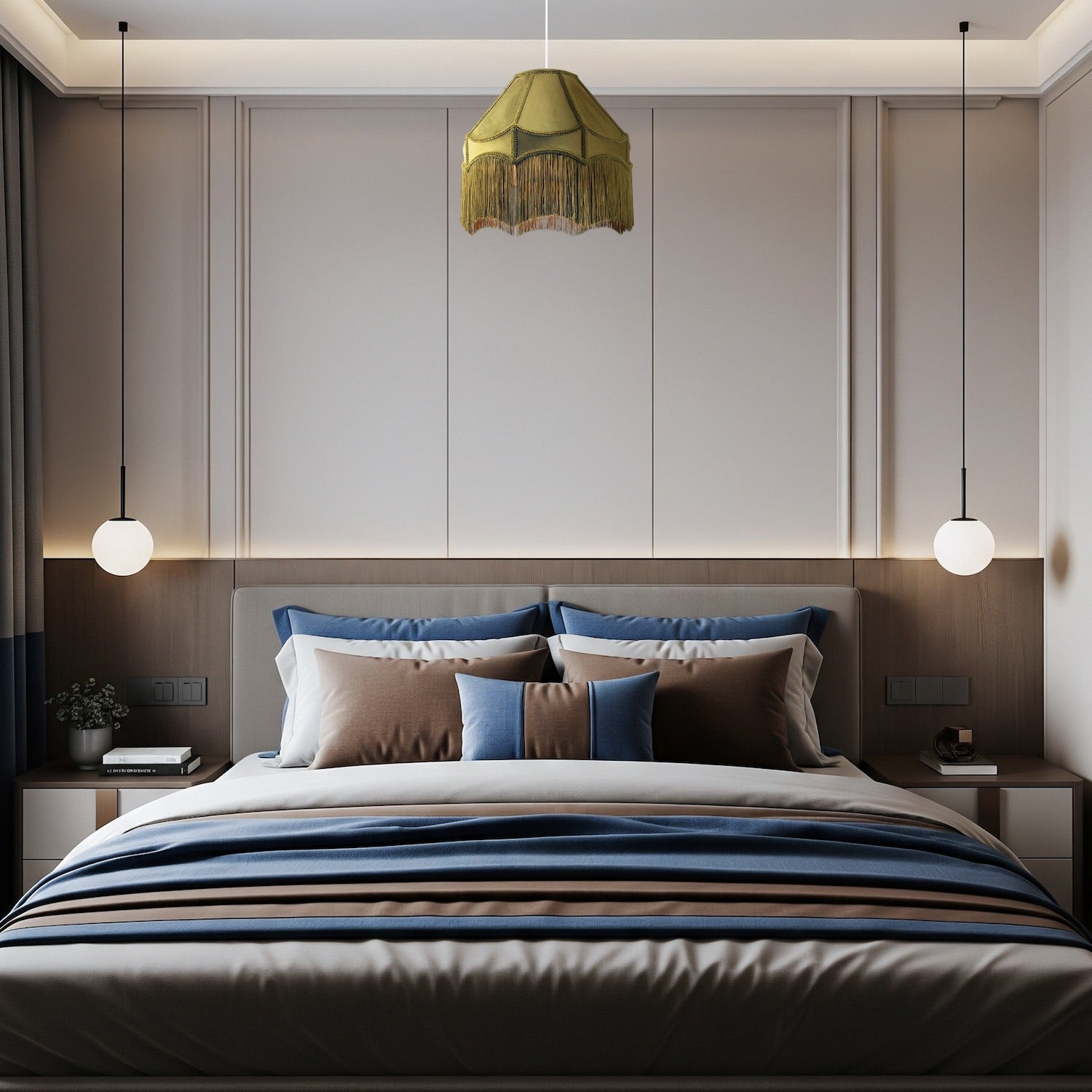 Traditional Victorian Empire 40cm Shade in Olive Green with Tassels Image 6