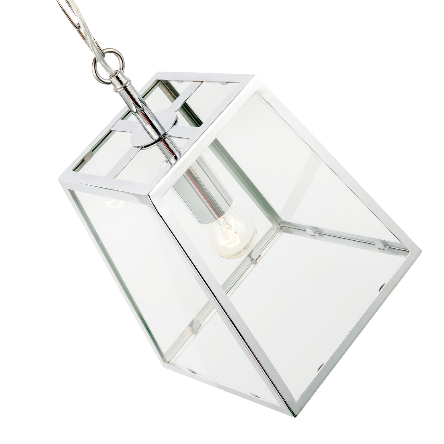 Classic Lantern Pendant Lamp in Polished Chrome with Clear Glass Sides Image 3