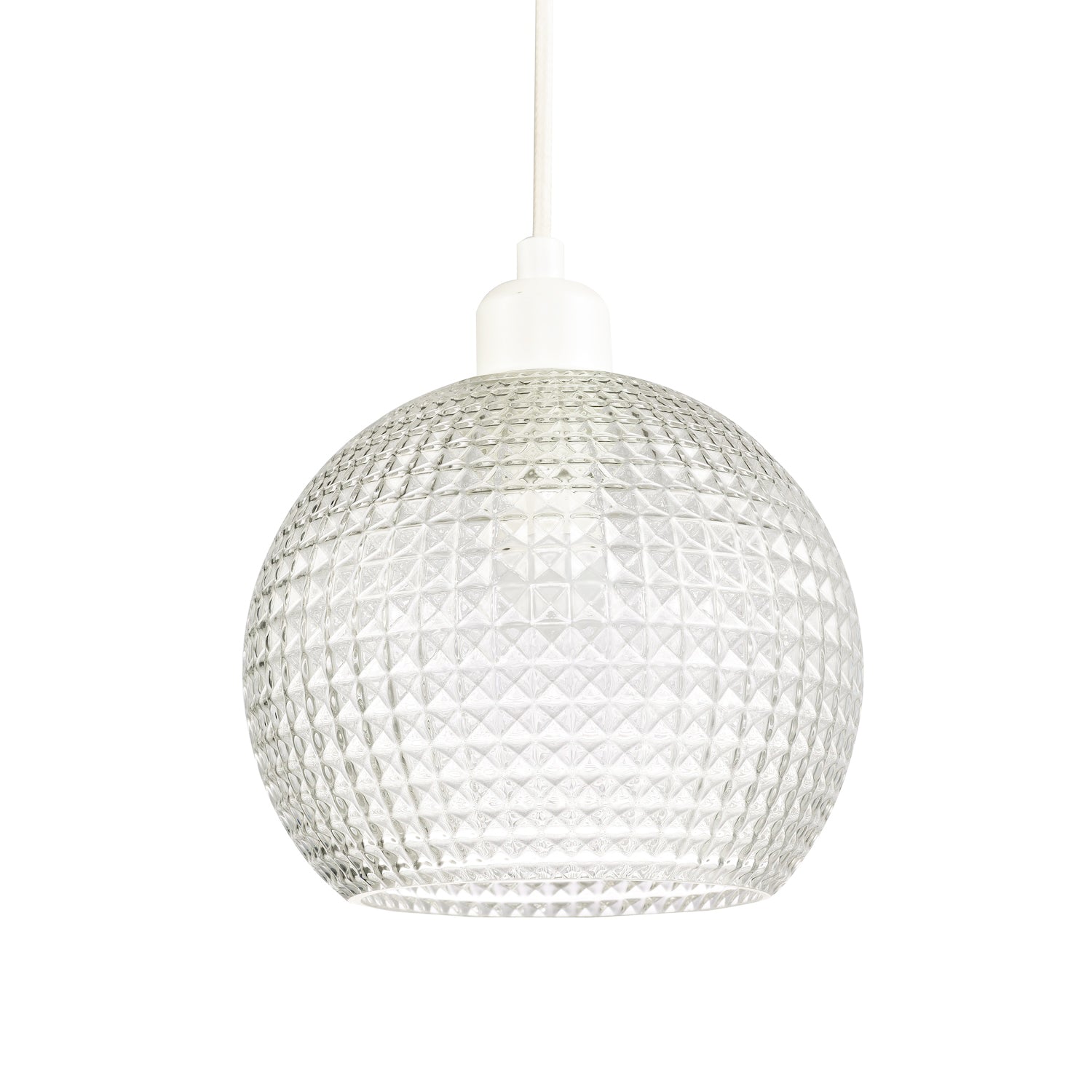 Modern Spherical Clear Glass Pendant Light Shade with Square Diamond Ridges Image 1