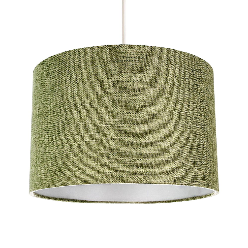 Contemporary Olive Green Plain Linen Fabric 10" Drum Lamp Shade 60w Maximum Image 2