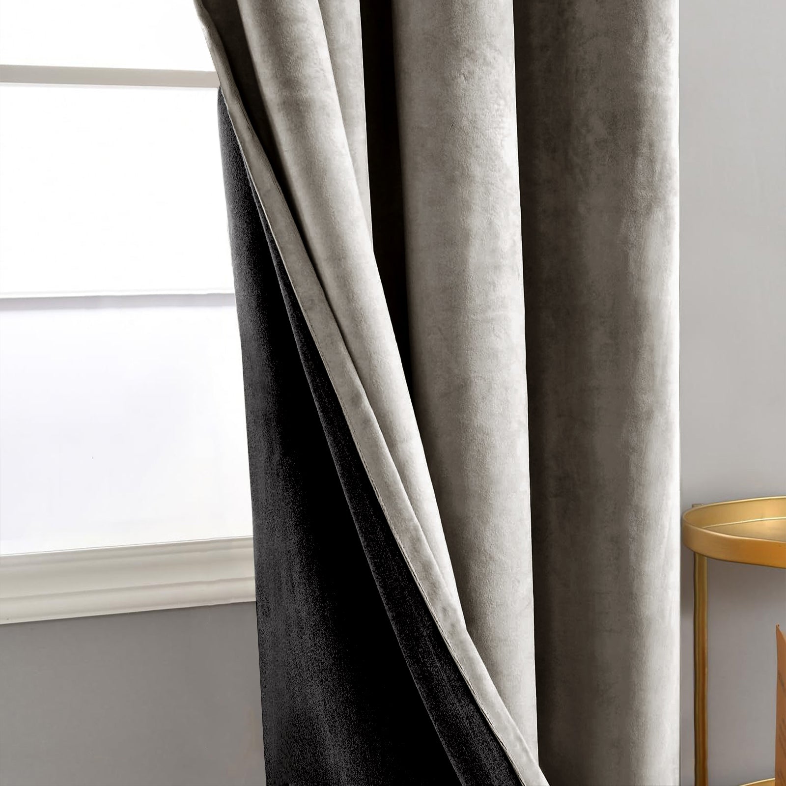 Dark Taupe Velvet Darkening Eyelet Curtains - 46x54 Inch Drop - Pair Image 3