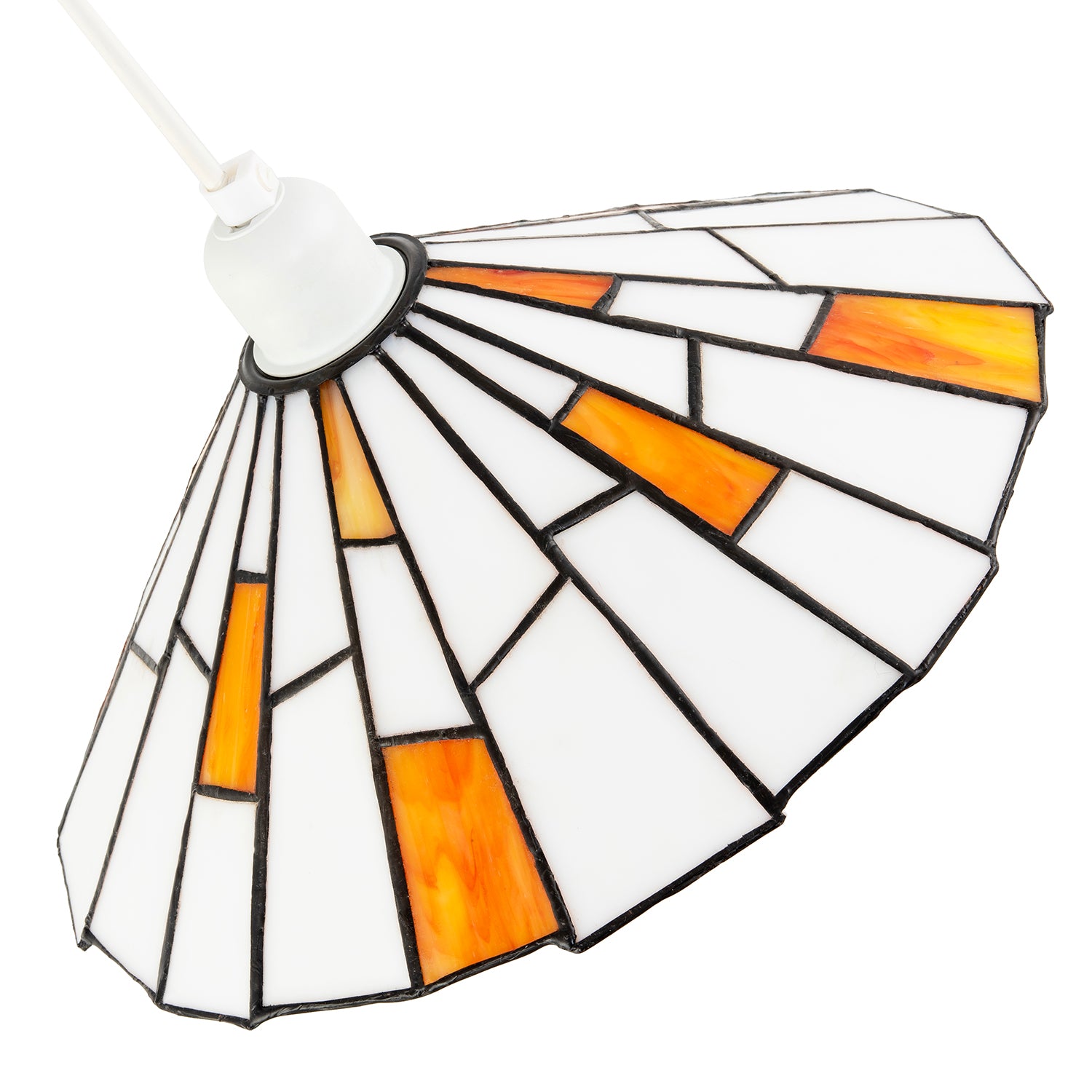 Contemporary White Tiffany Pendant Light Shade with Orange Accents Image 3