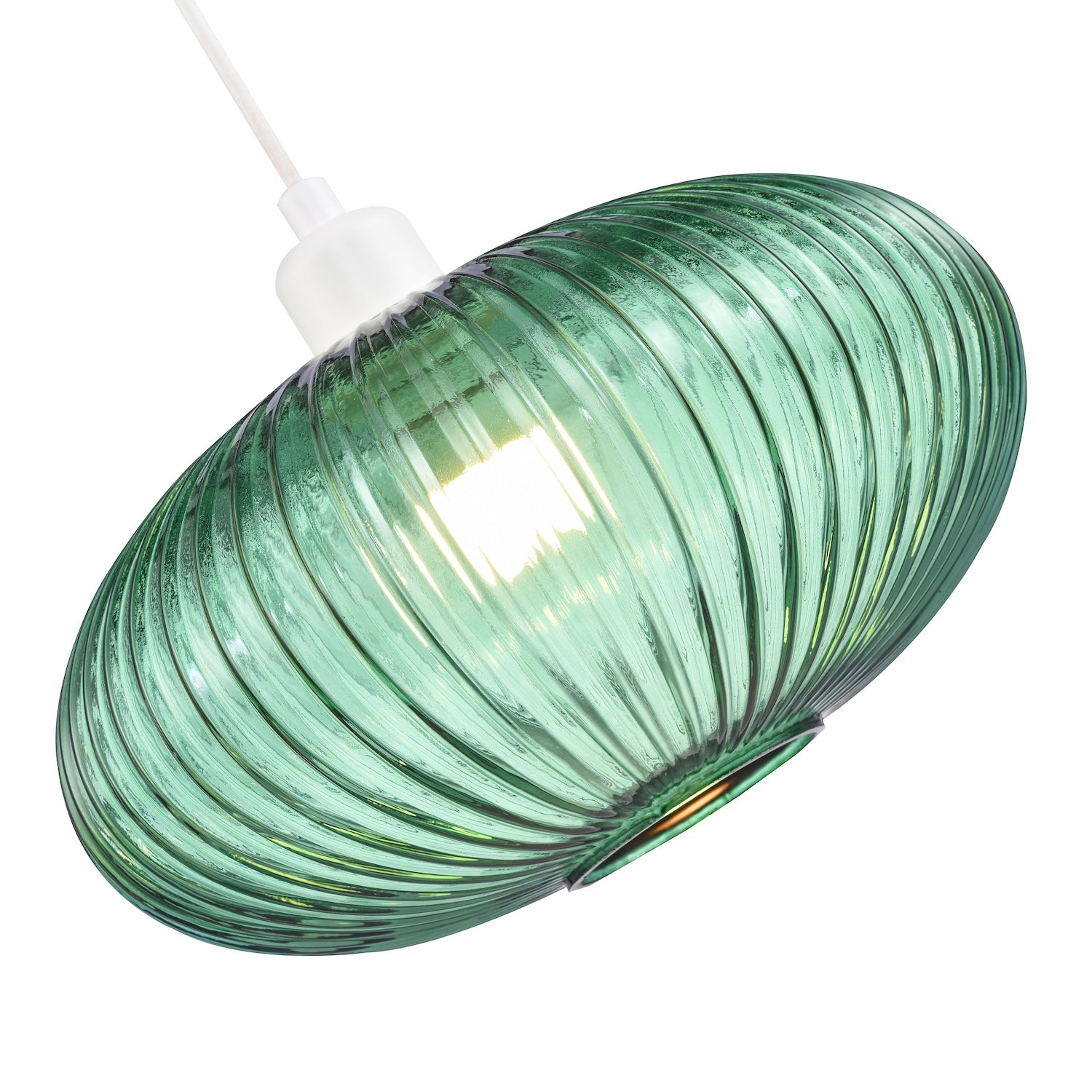 Modern Designer Emerald Forest Green Line Ribbed Glass Oval Pendant Lamp Shade Image 3