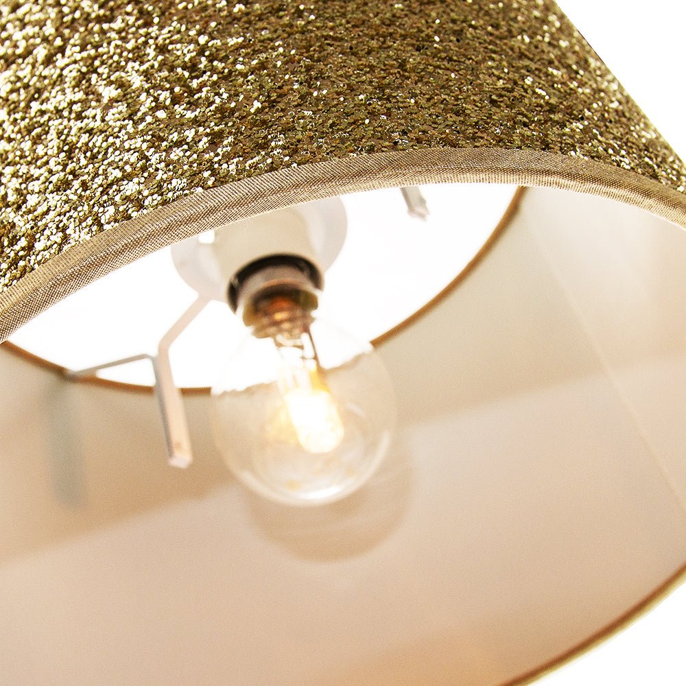 Modern and Designer Bright Gold Glitter Fabric Pendant/Lamp Shade 25cm Wide Image 3