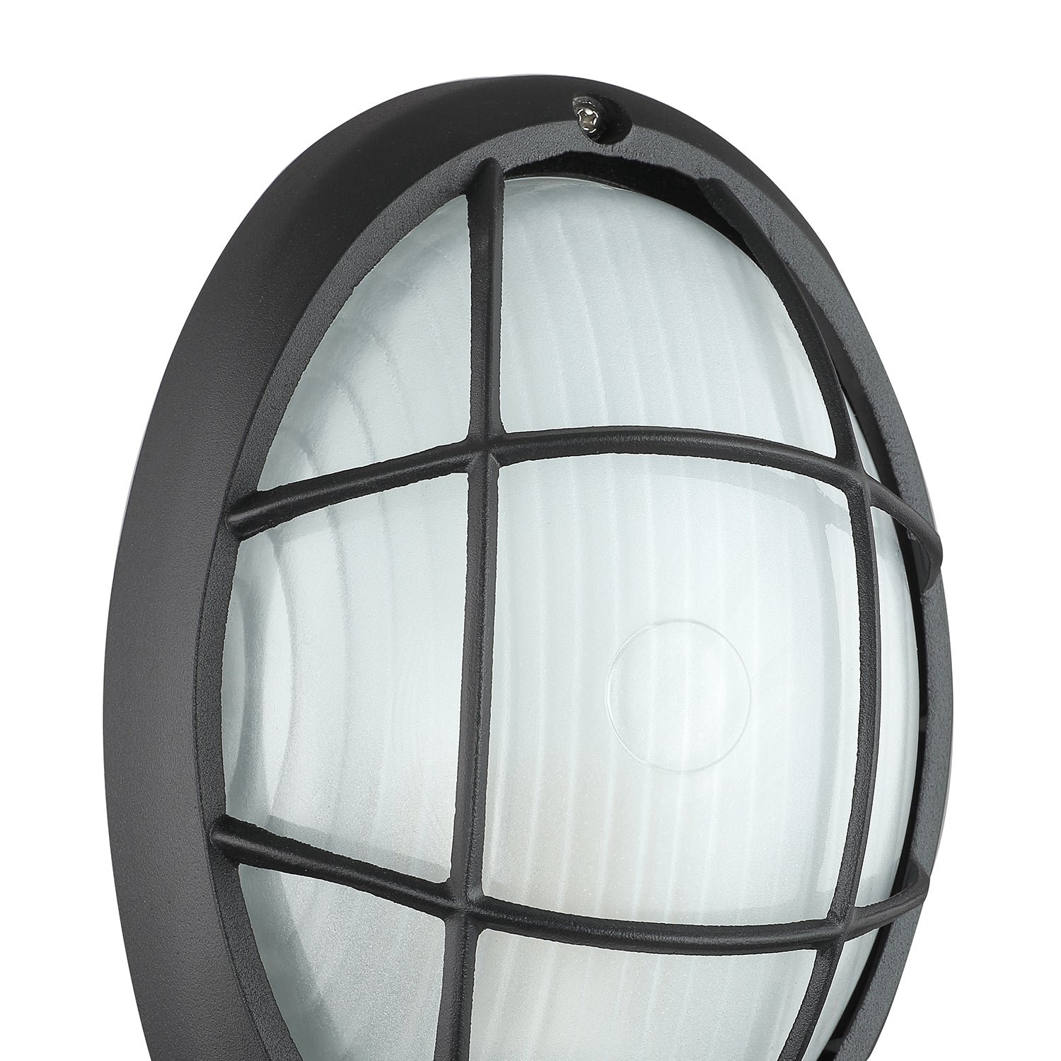 Industrial Matt Black Cast Aluminium Outdoor Oval Wall Light with Grid Design Image 5