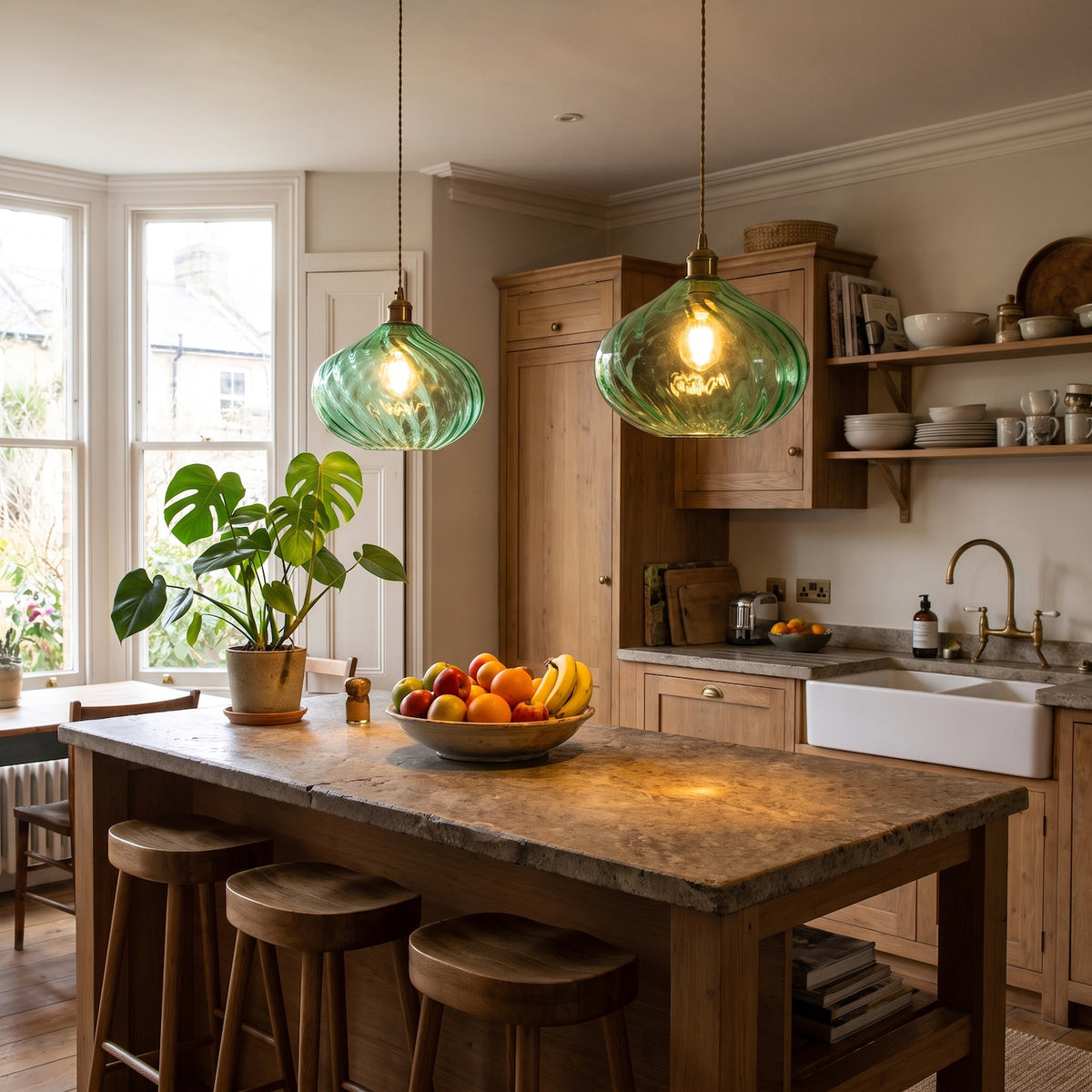 Modern Designer Emerald Green Line Twisted Glass Pendant Light Shade Image 6