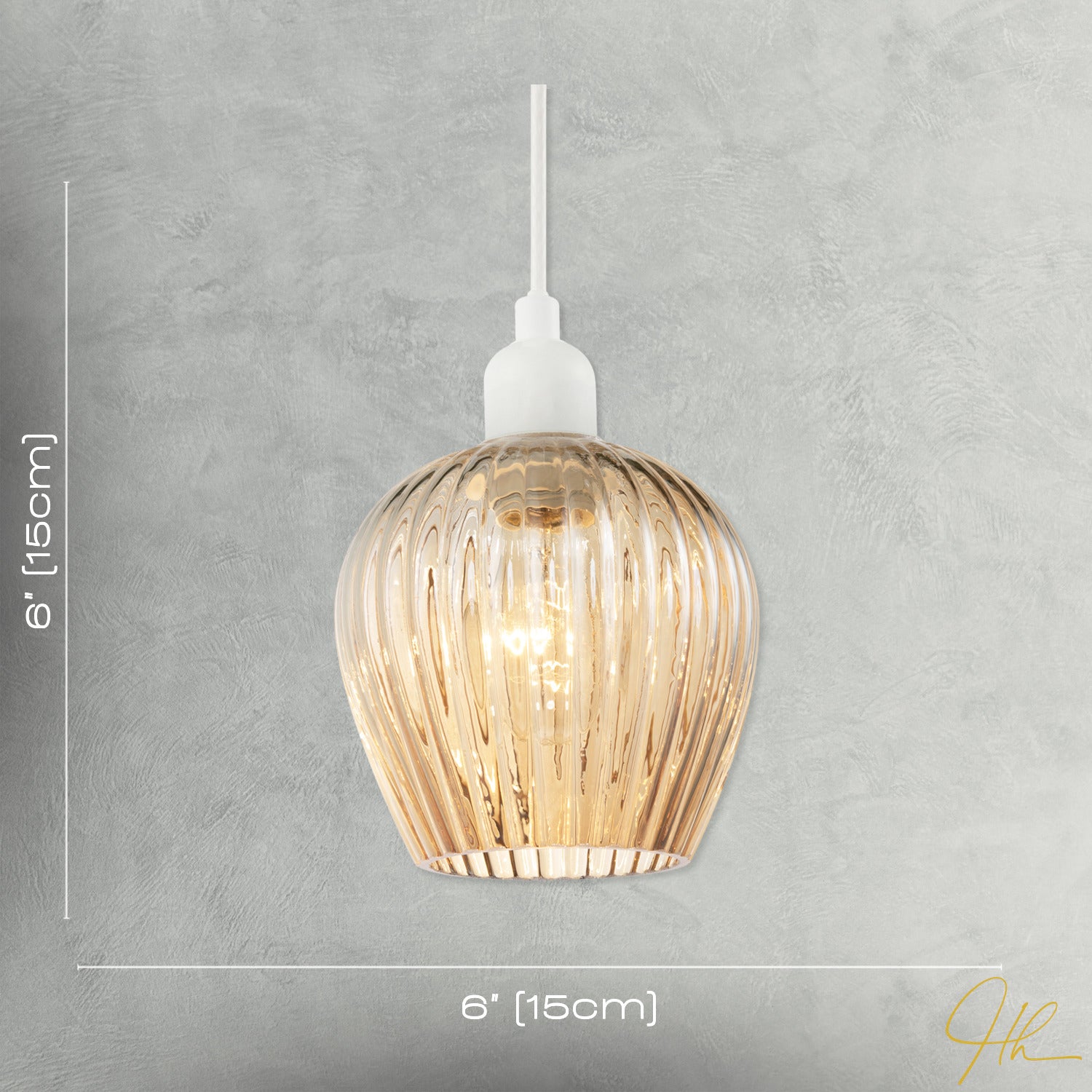 Modern Gold Easy Fit Pendant Lighting Shade with Ridged Fluted Lines Image 7
