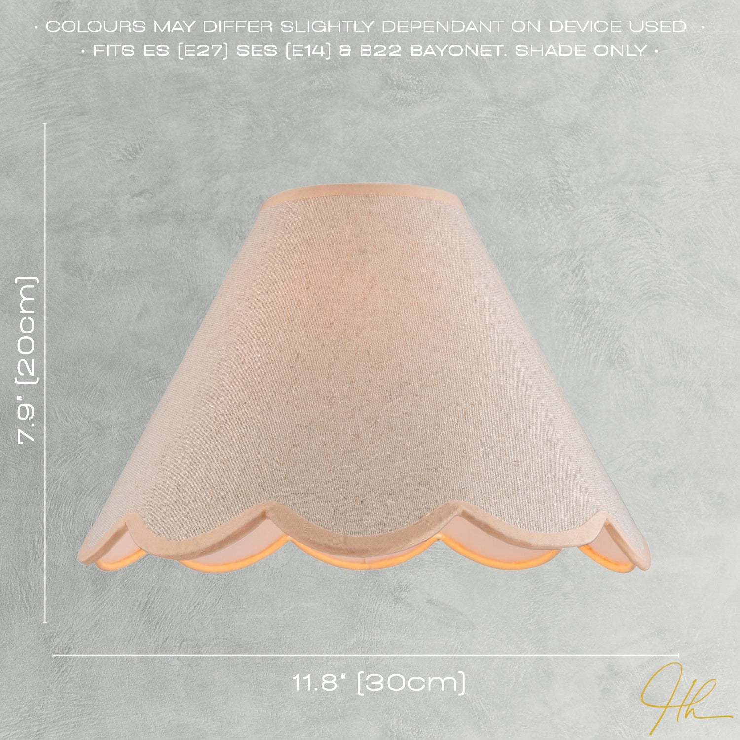 Scallop Edge Natural Textured Linen Coolie Lamp Shade with Pink Trims Image 6