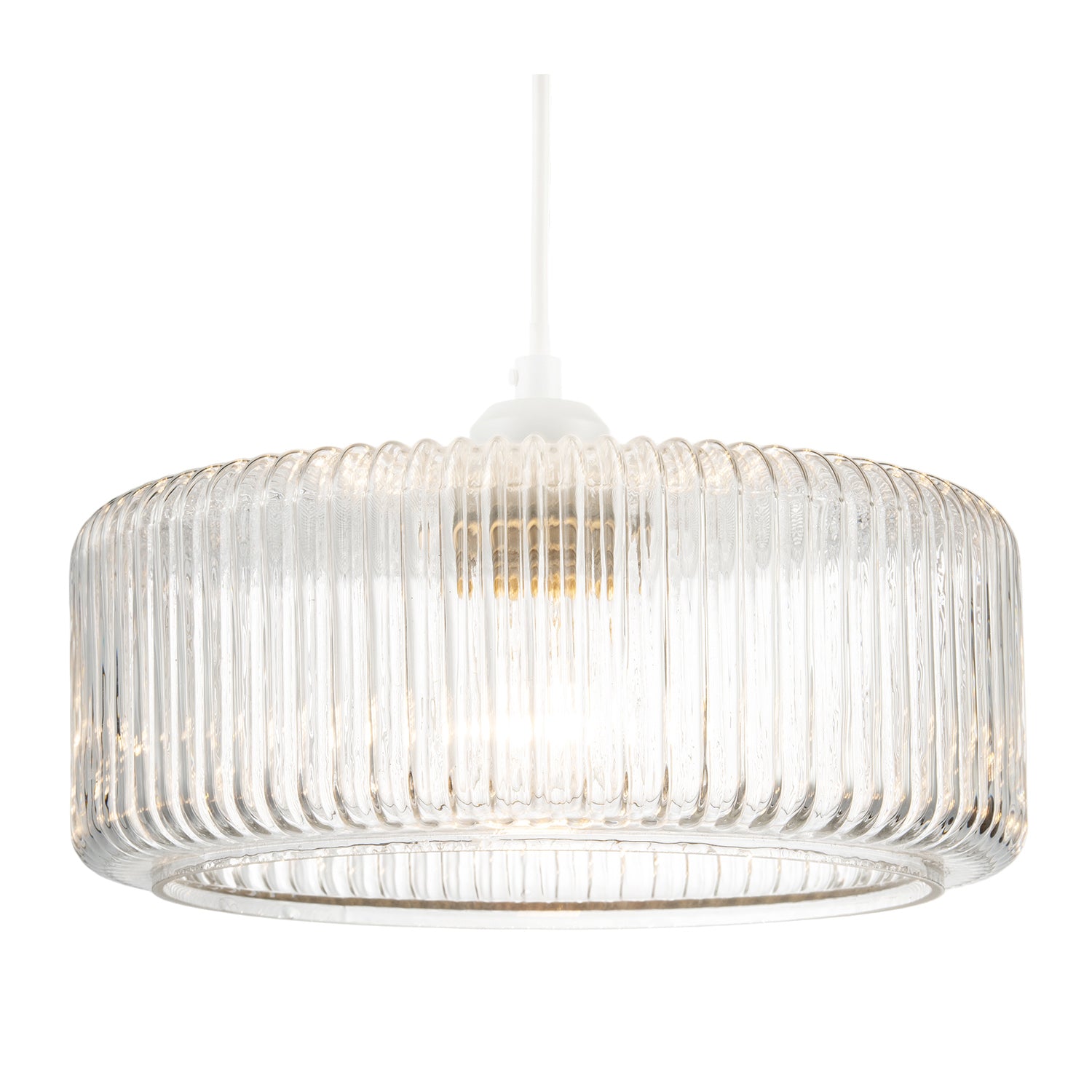Modern Low Profile Drum Shaped Pendant Shade with Vertical Ribbing Image 2