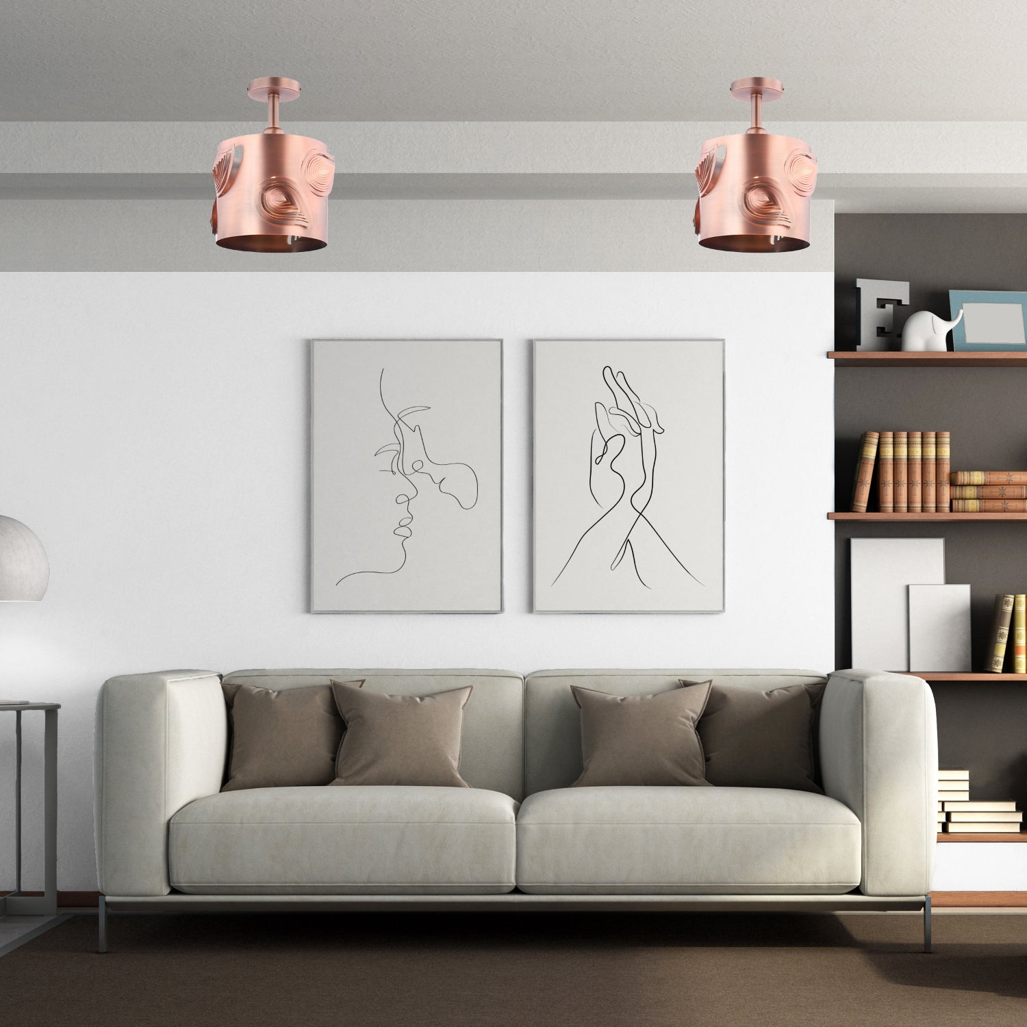 Contemporary Designer Short Semi Flush Antique Copper Ceiling Light Image 6