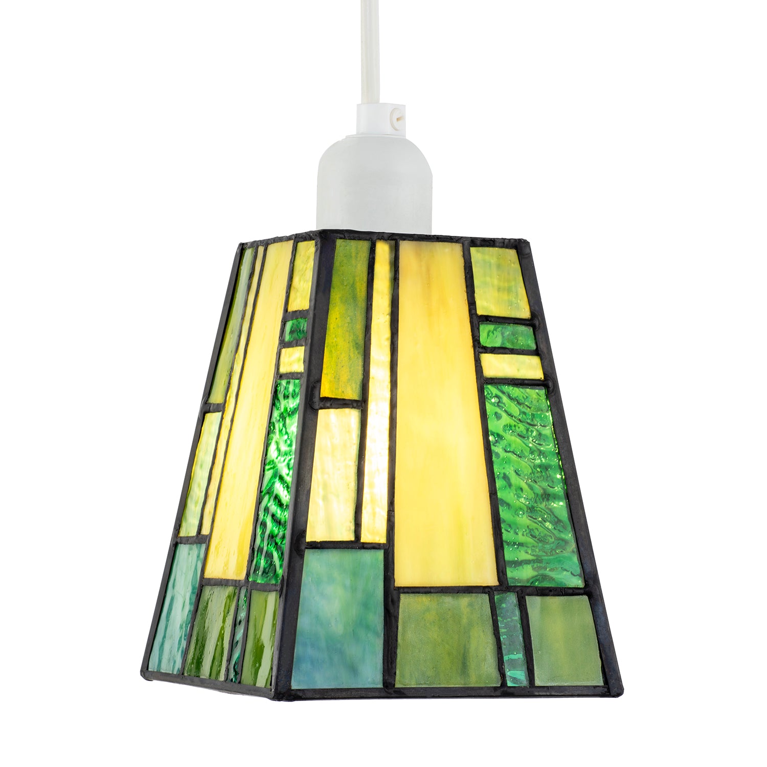 Art Deco Tiffany Glass Pendant Shade with Emerald and Green Panels Image 4