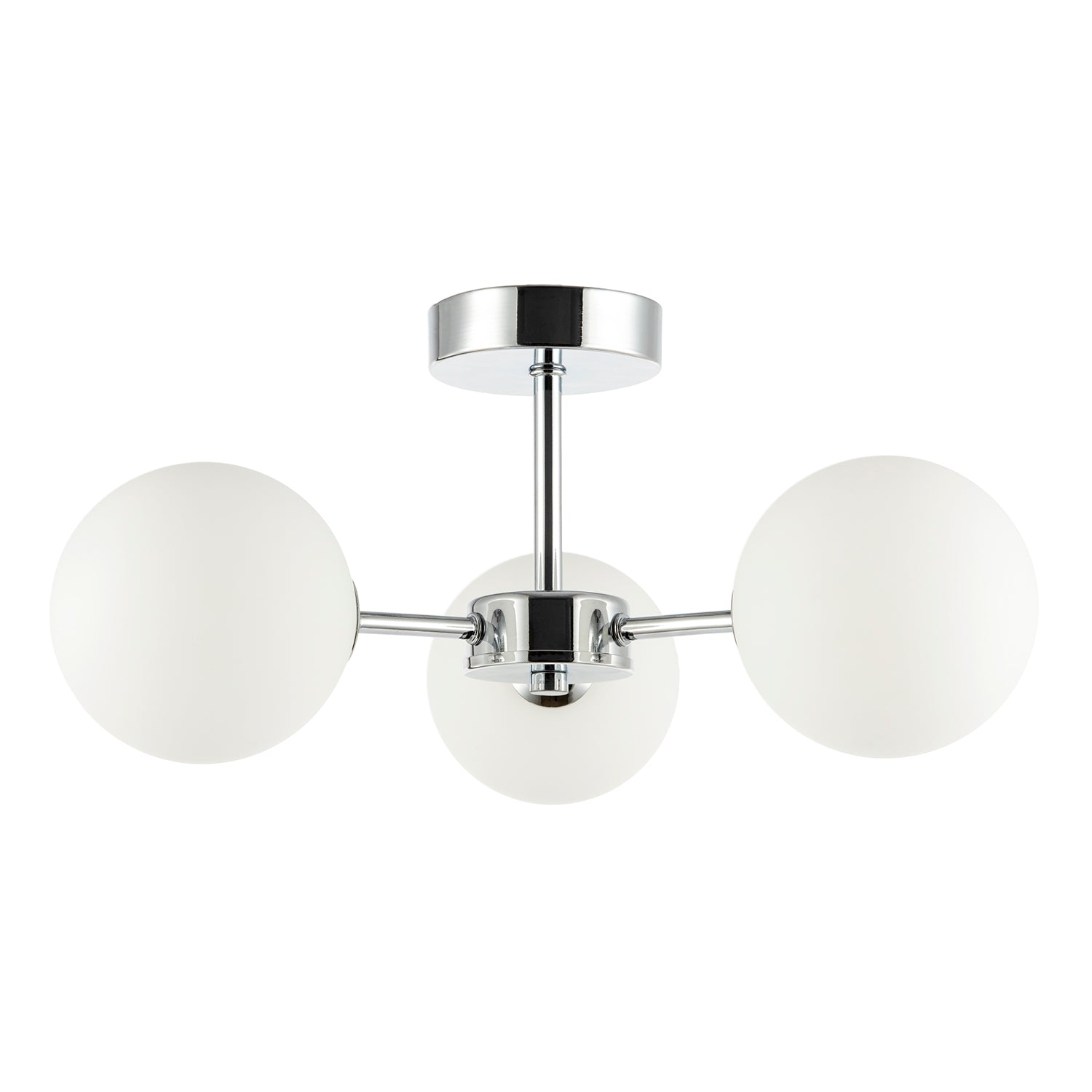 Contemporary Polished Chrome Ceiling Lamp with Opal Globe Glass Shades Image 3